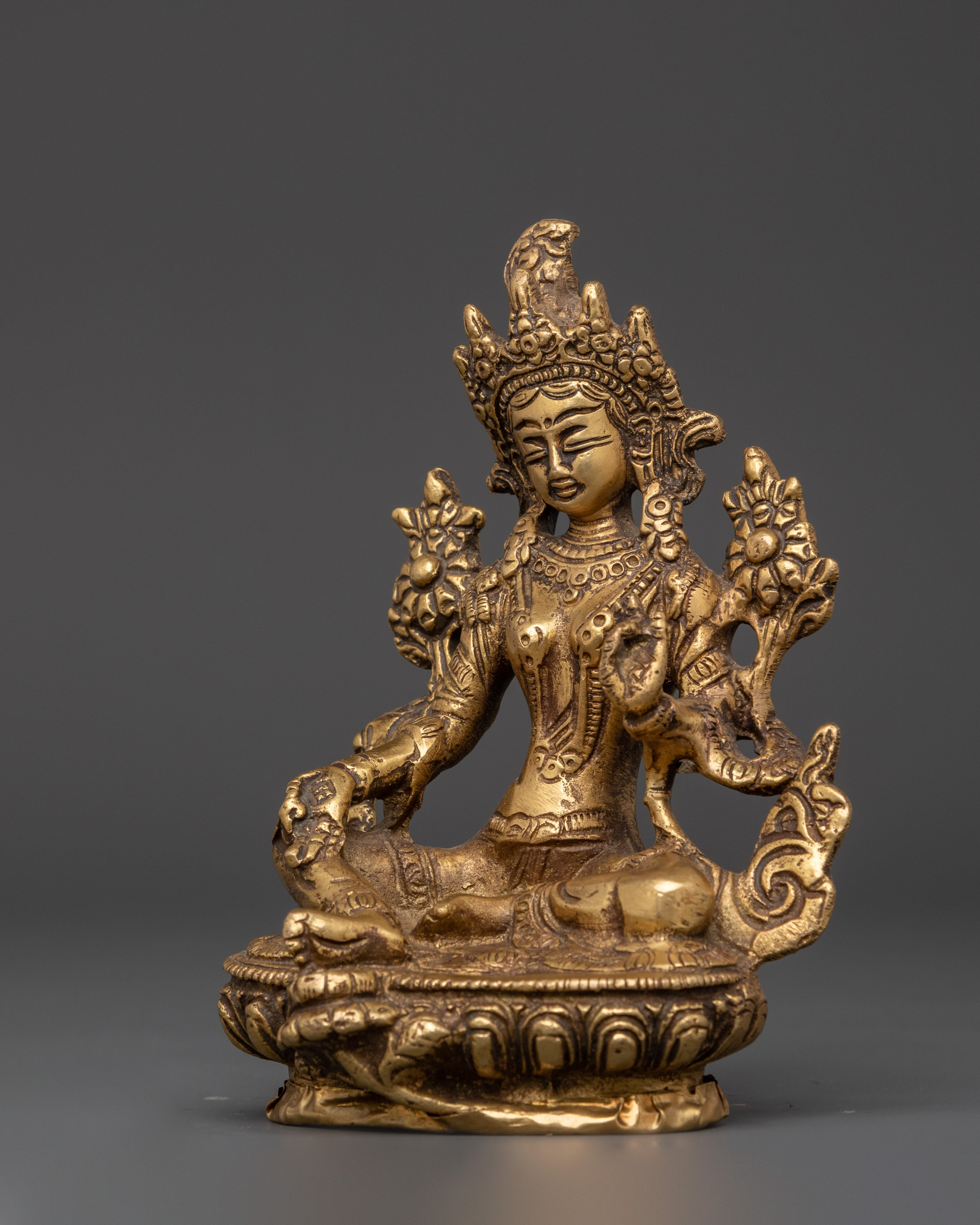Handmade Spiritual Green Tara Statue | Brass Shyama Tara Figurine for Meditation