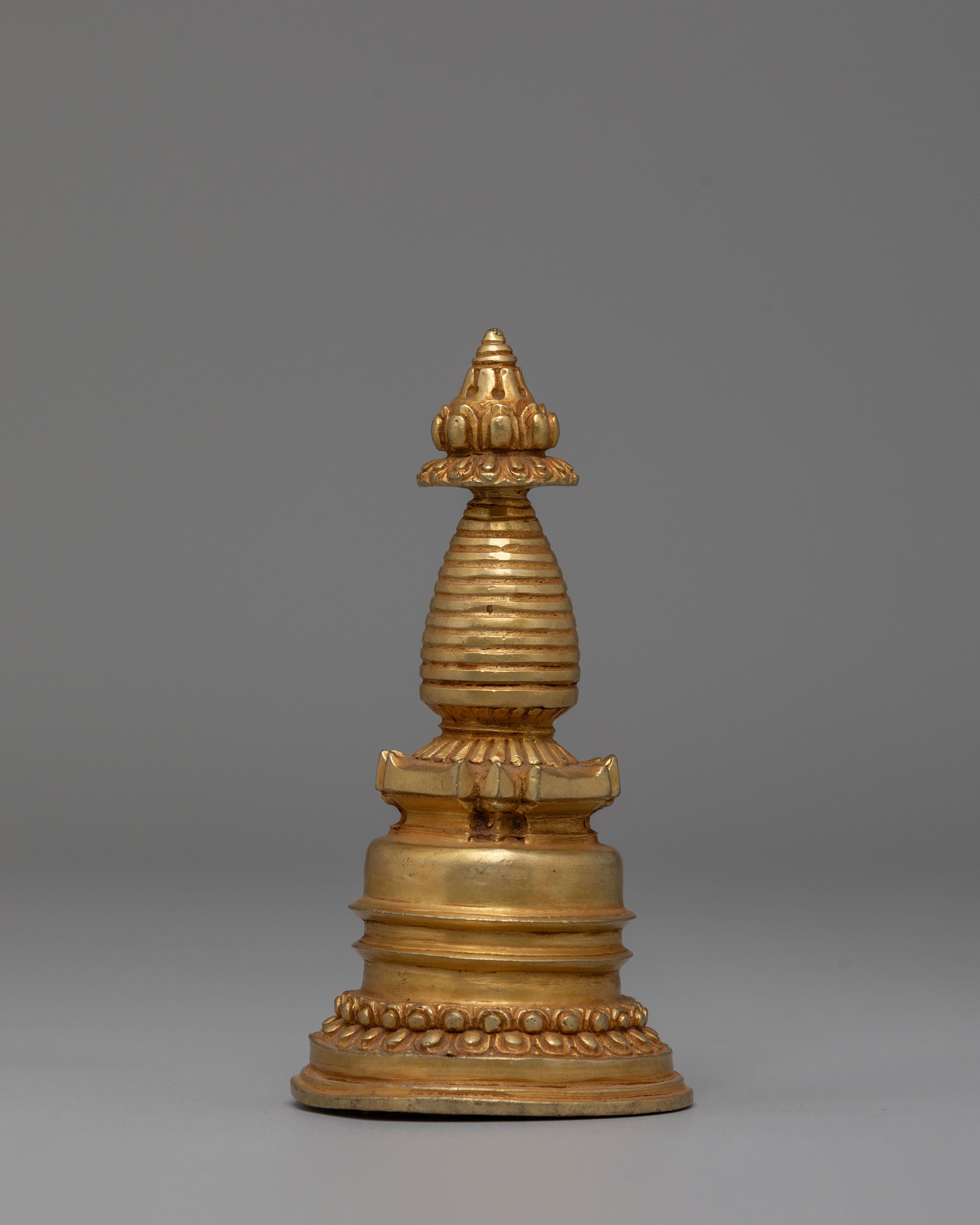 Handcrafted Buddhist Copper Stupa | Gold-Plated Sacred Shrine Decor
