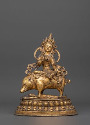 Antique Gold Marichi Statue | Gold-Plated Copper Deity