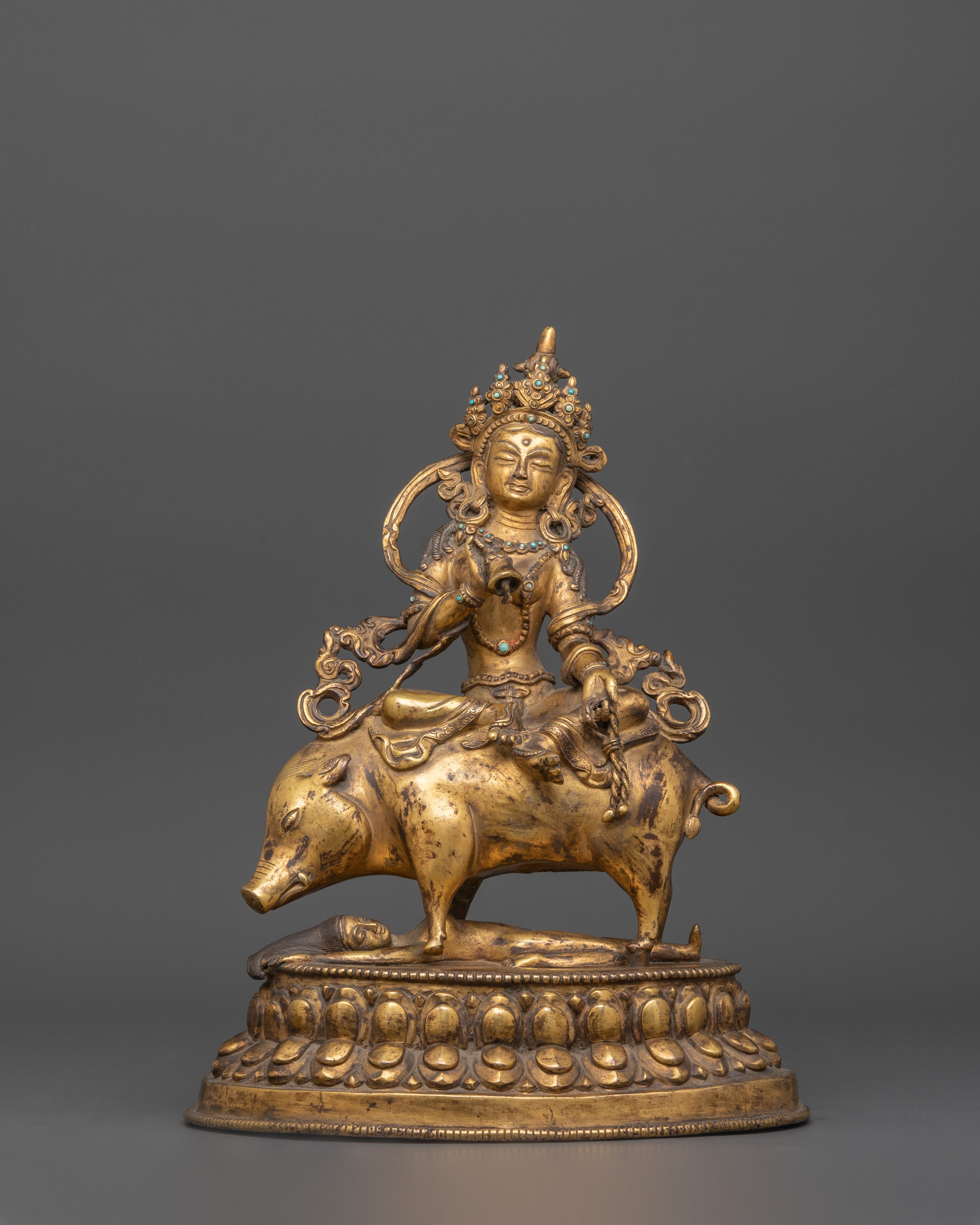 Antique Gold Marichi Statue | Gold-Plated Copper Deity