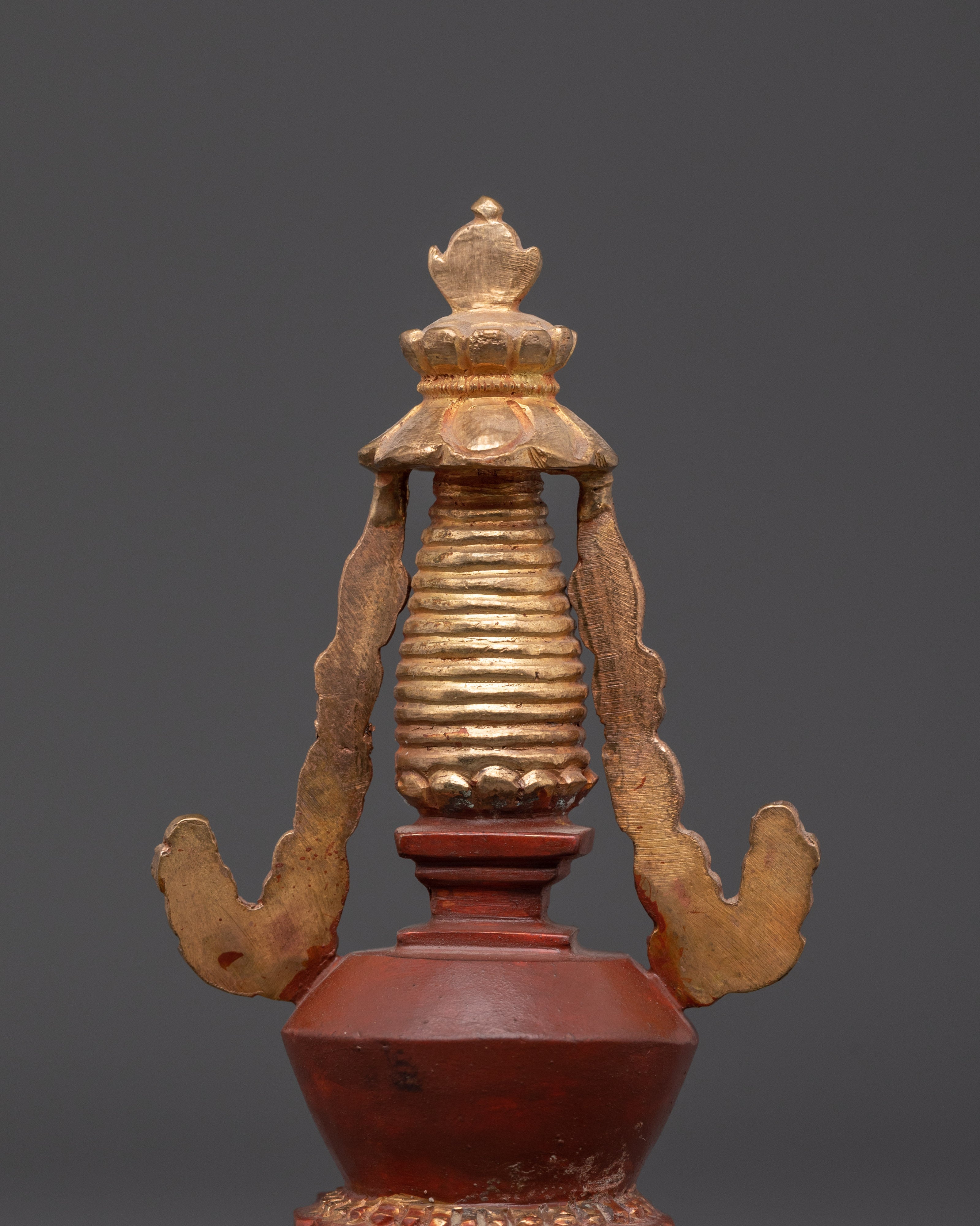 Gold-Plated Copper Stupa With Statue | Sacred Stupa for Shrine, Altar