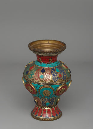 Tibetan Flower Vase with Brass | A Sacred Decorative Masterpiece