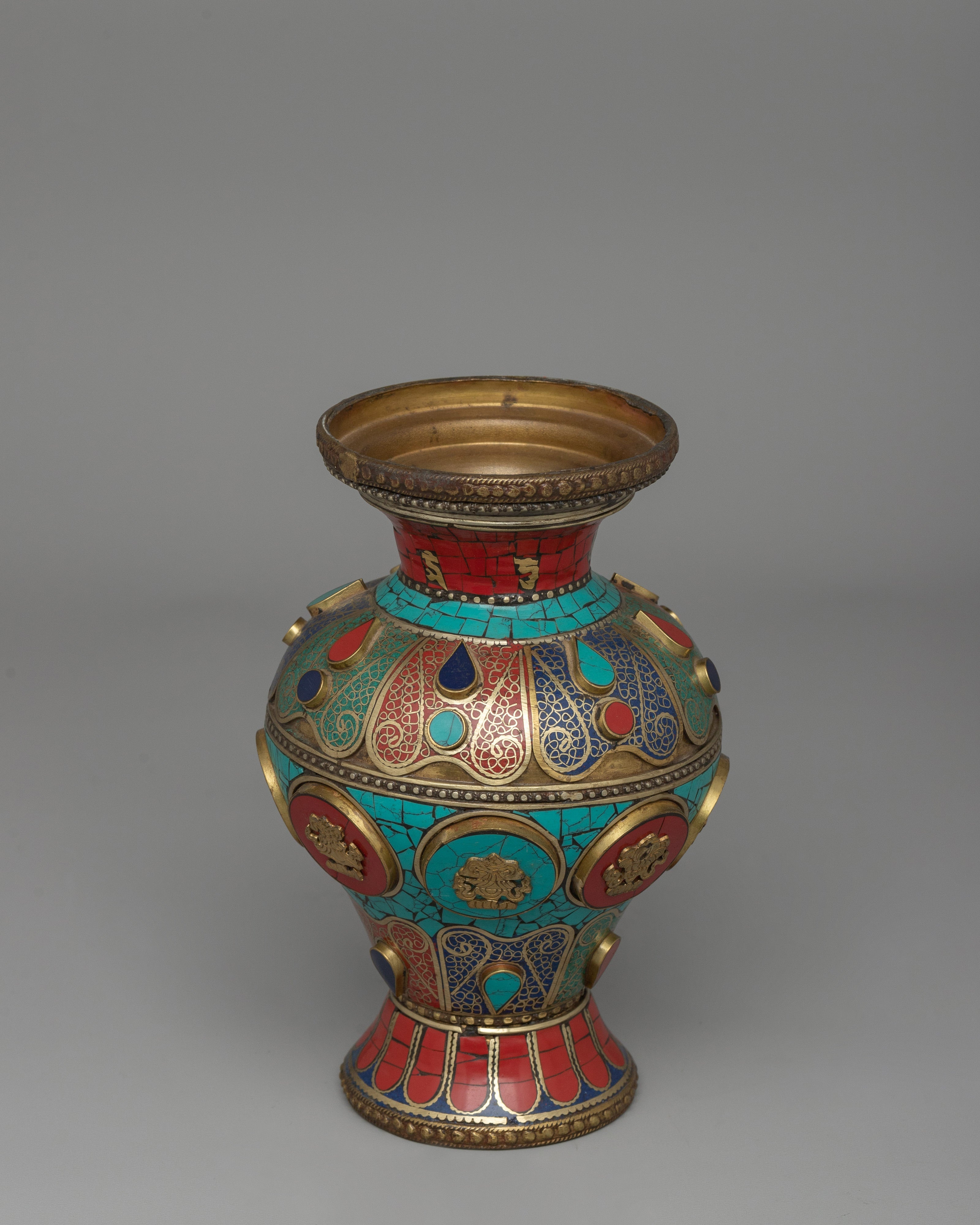 Tibetan Flower Vase with Brass | A Sacred Decorative Masterpiece