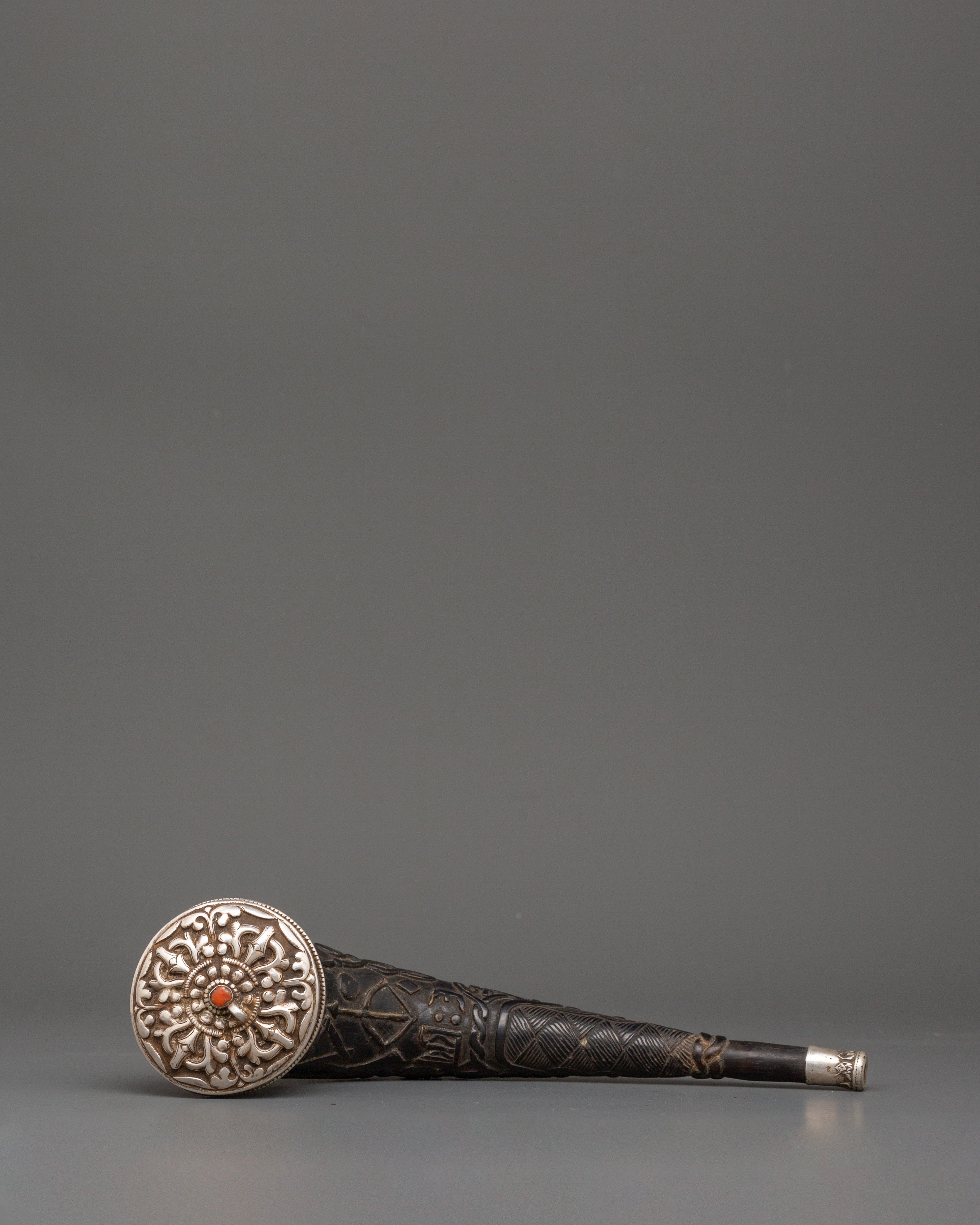 Tibetan Snuff Horn with Pure Silver and Coral | Ethically Sourced Yak Horn Snuff Box