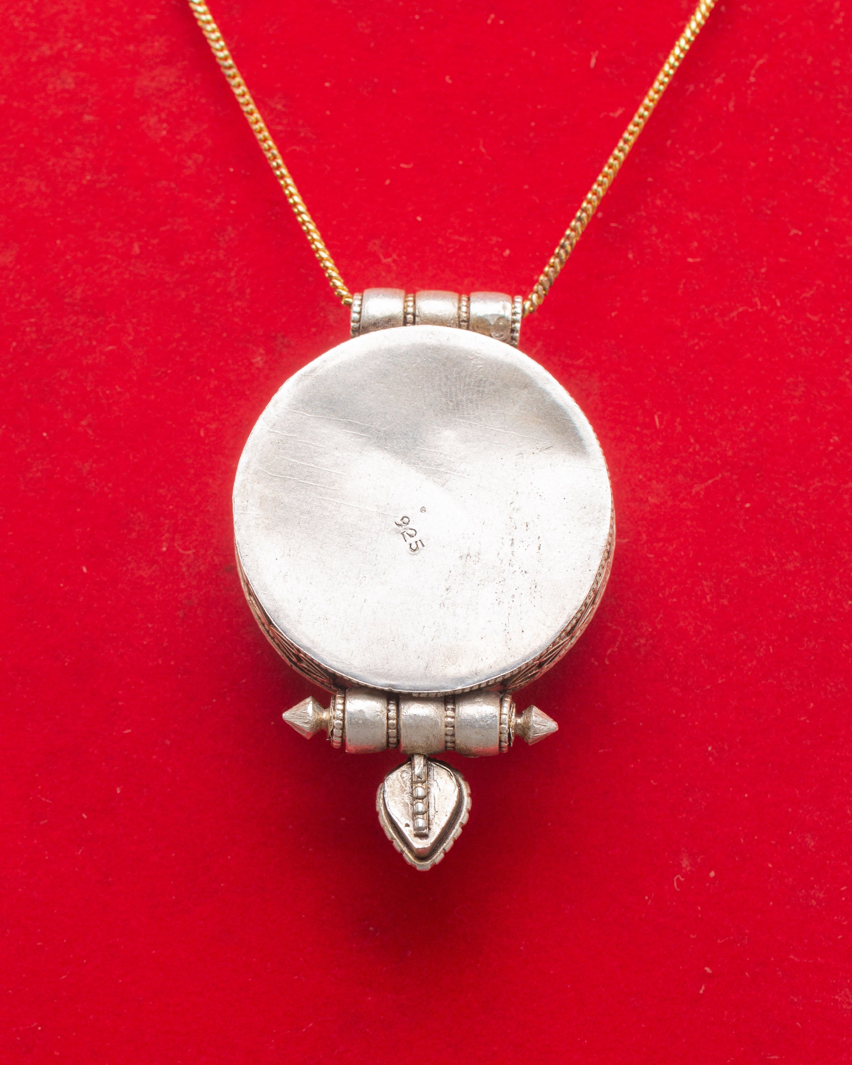 Buddhist Ghau Box Amulet | Silver Pendant with Coral & Turquoise