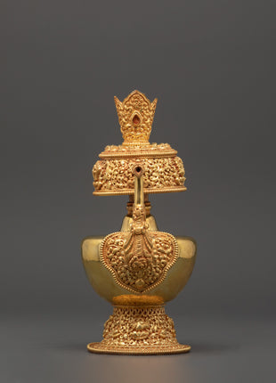 Large Gold-Plated Tibetan Bhumba Ritual Set | Spiritual Temple Decor