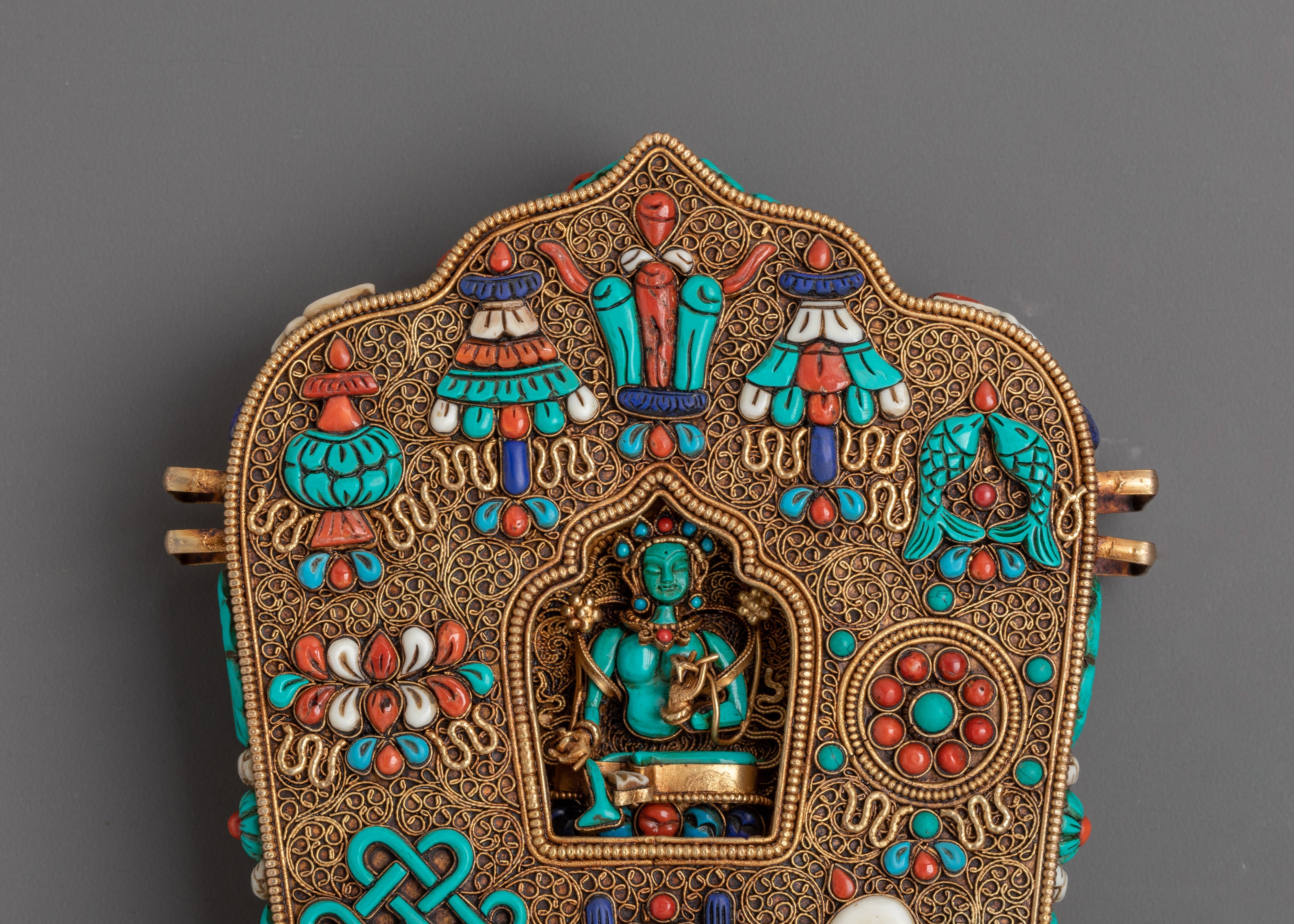 Ghau Box with Green Tara Figure | Sacred Tibetan Altar Decor