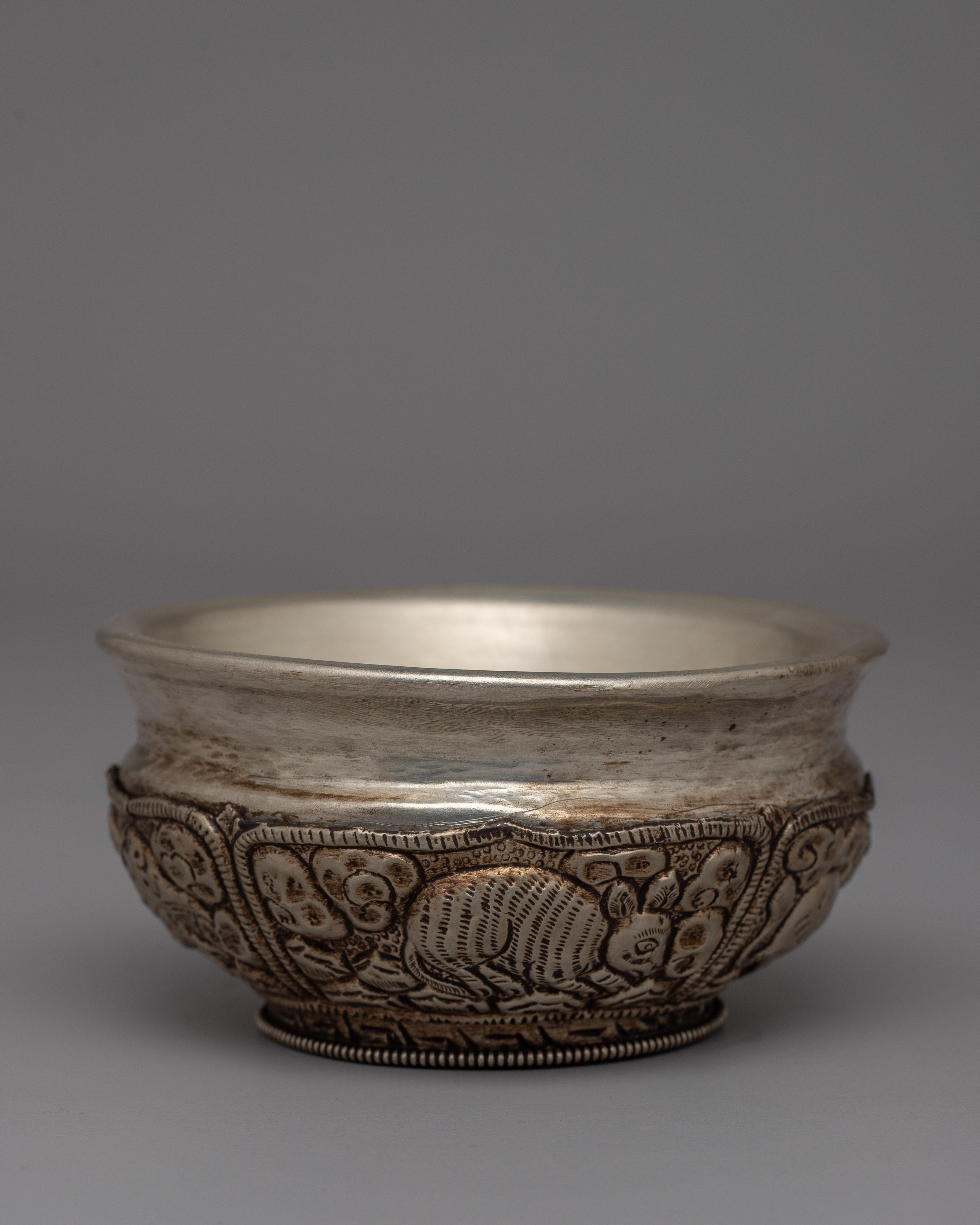 Handcrafted Antique White metal Offering Bowl for Shrines | Symbolizing Prosperity and Abundance