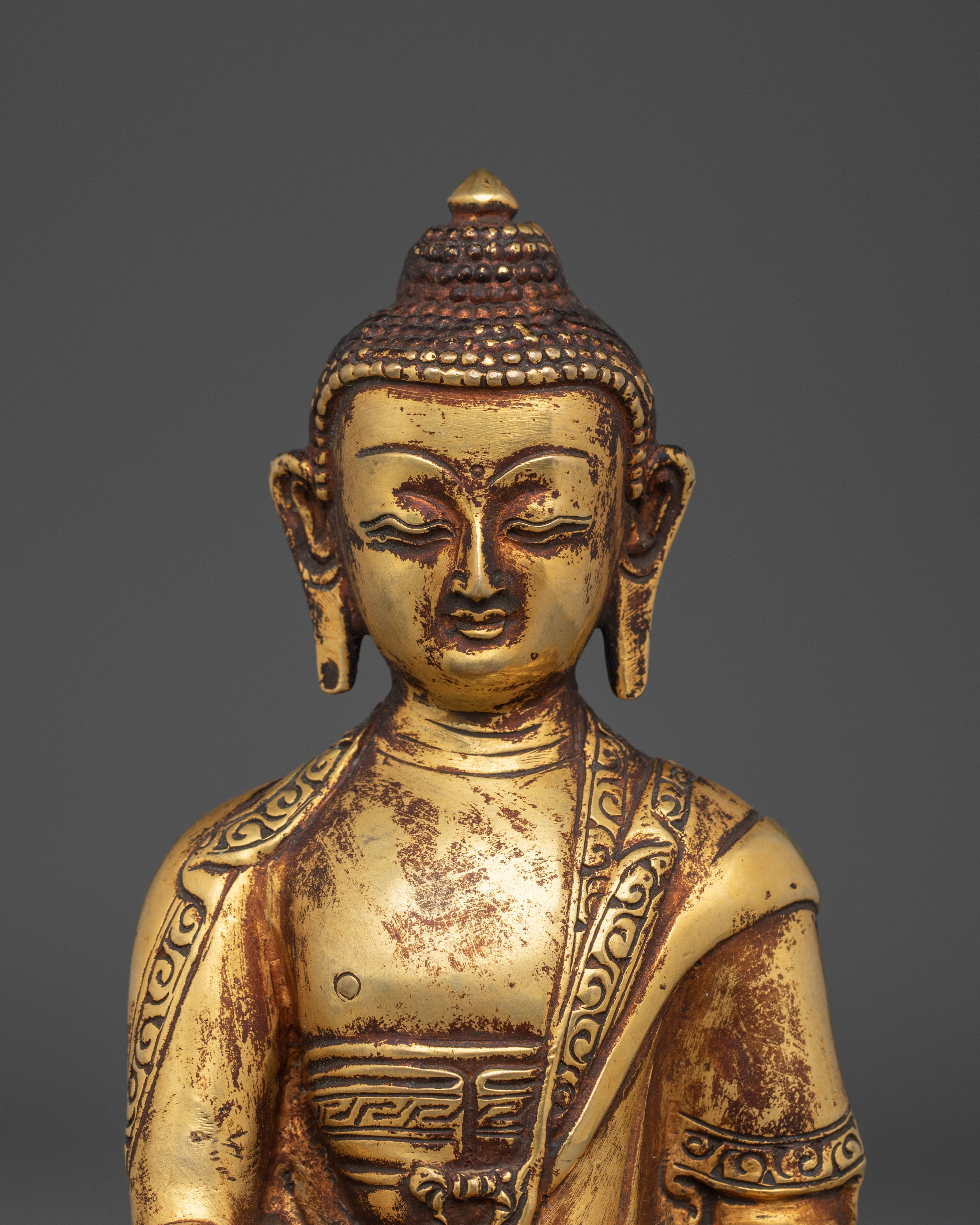 Golden Gautama Buddha with Antique Finish Statue for Spirituality