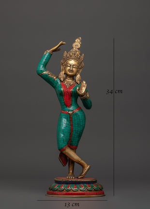 Maya Devi brass statue with Turquoise | Sacred Feminine Art