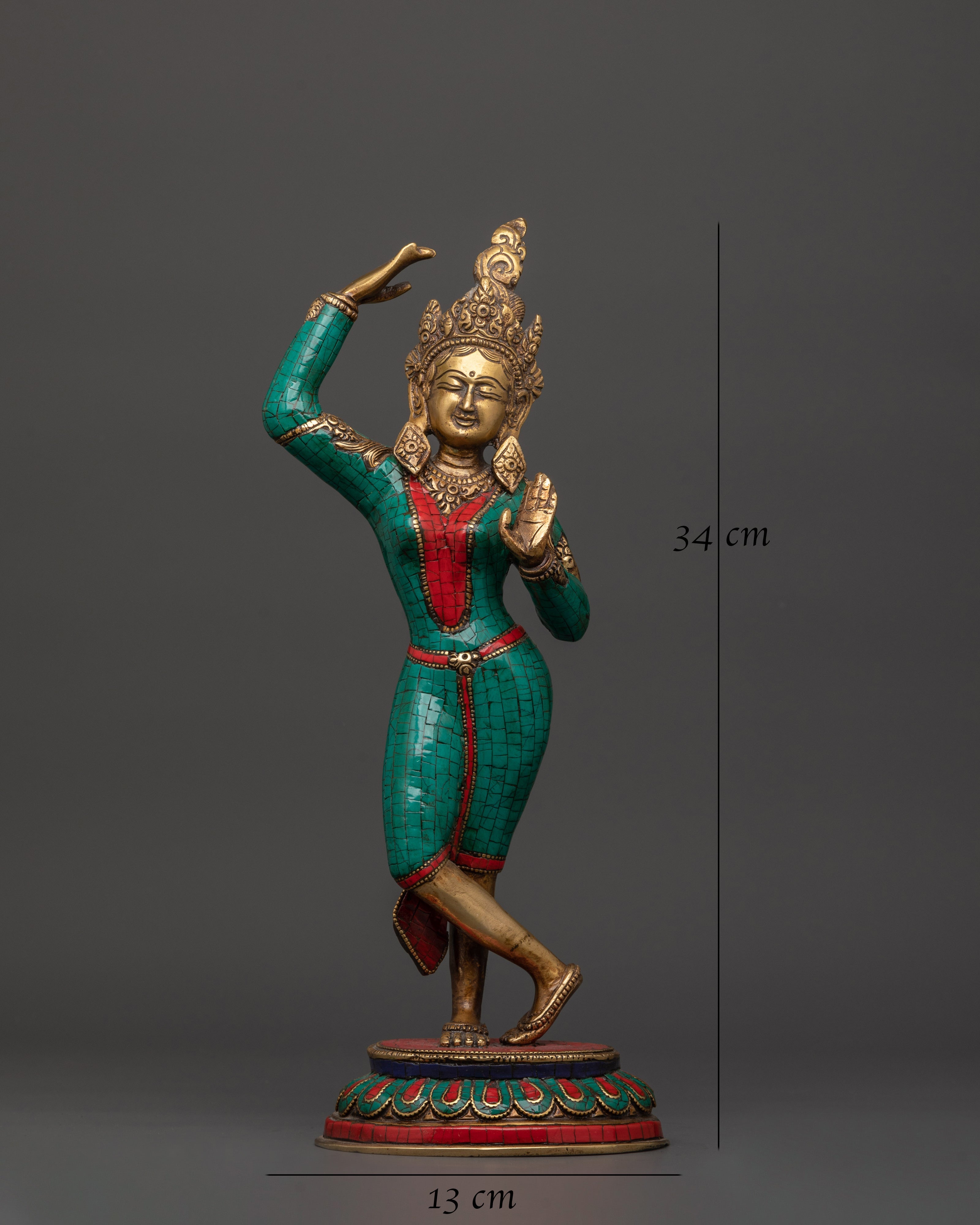 Maya Devi brass statue with Turquoise | Sacred Feminine Art
