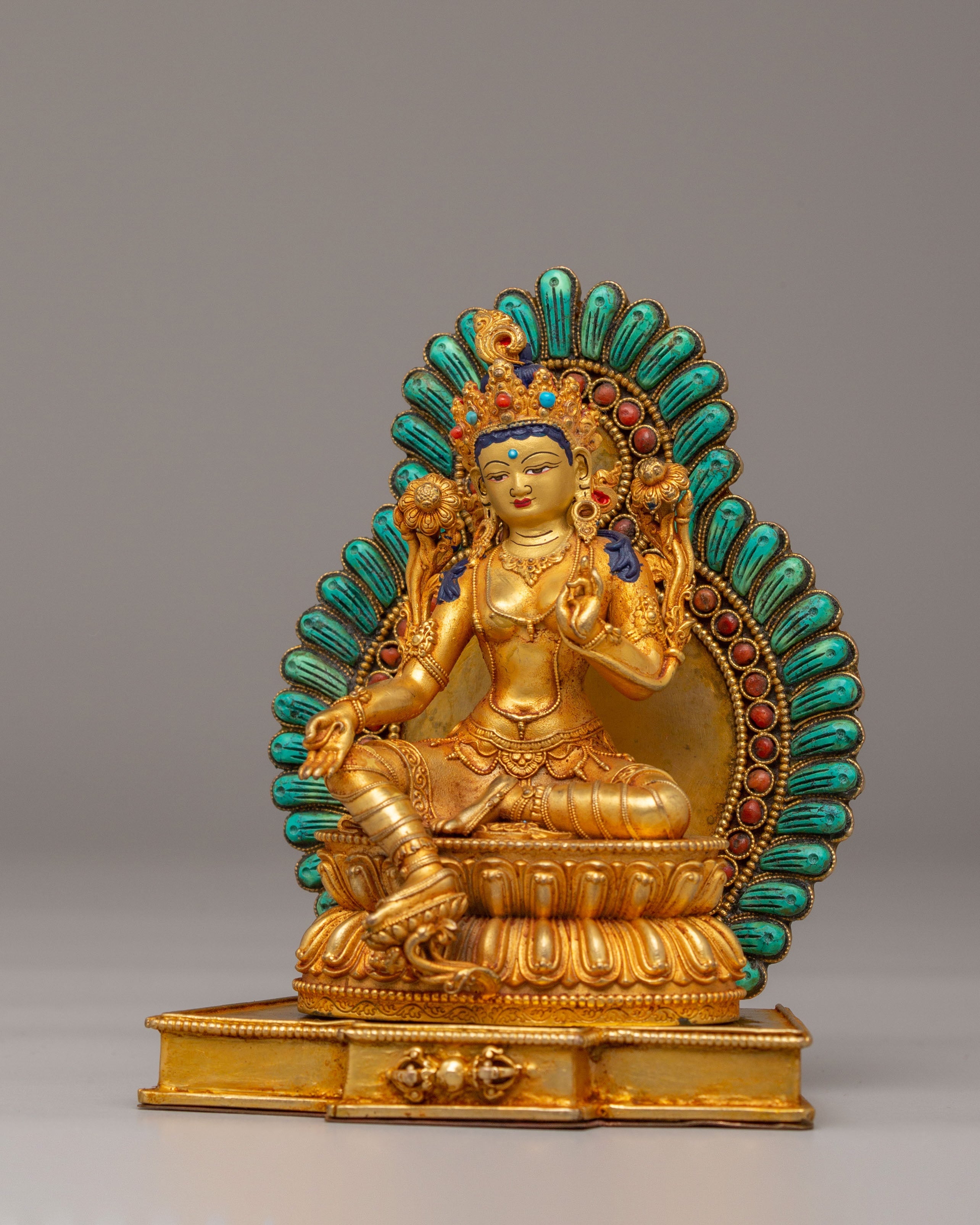 Spiritual Divine Green Tara Statue | Copper Body with 24K Gold Plating