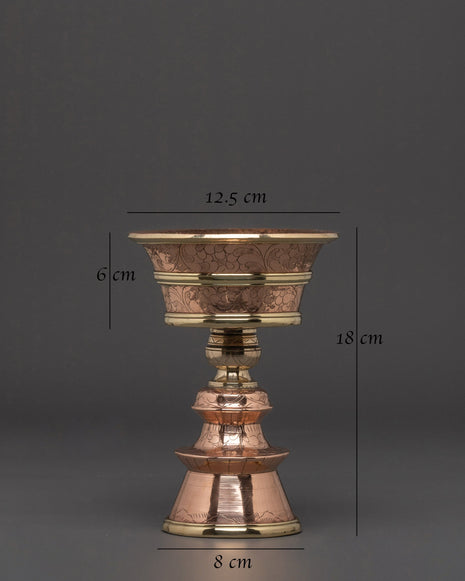 Brass Border Butter Lamp - Handcrafted Meditation Altar Decor