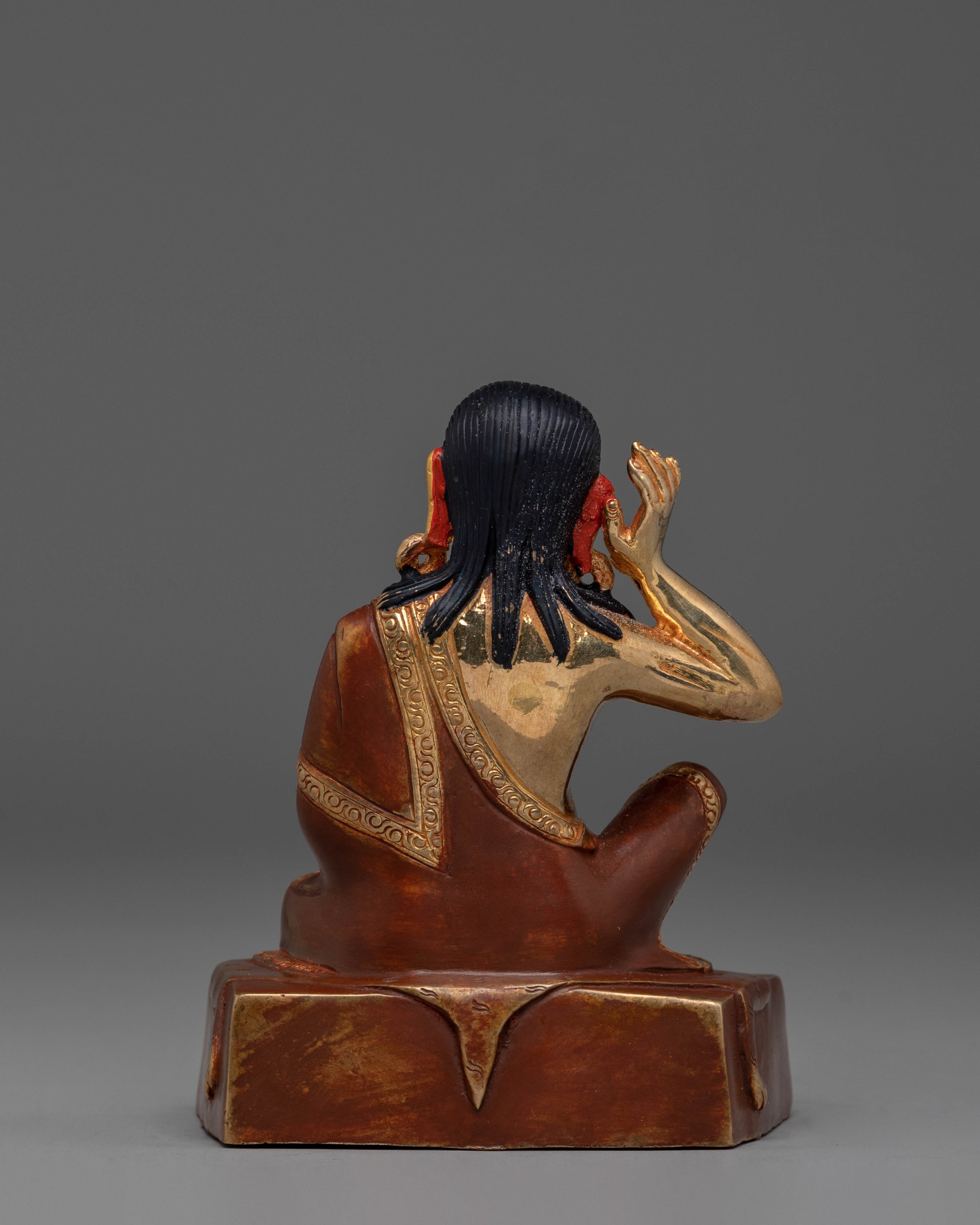 Handmade Golden Milarepa Statue | Hand-Carved Tibetan Yogi