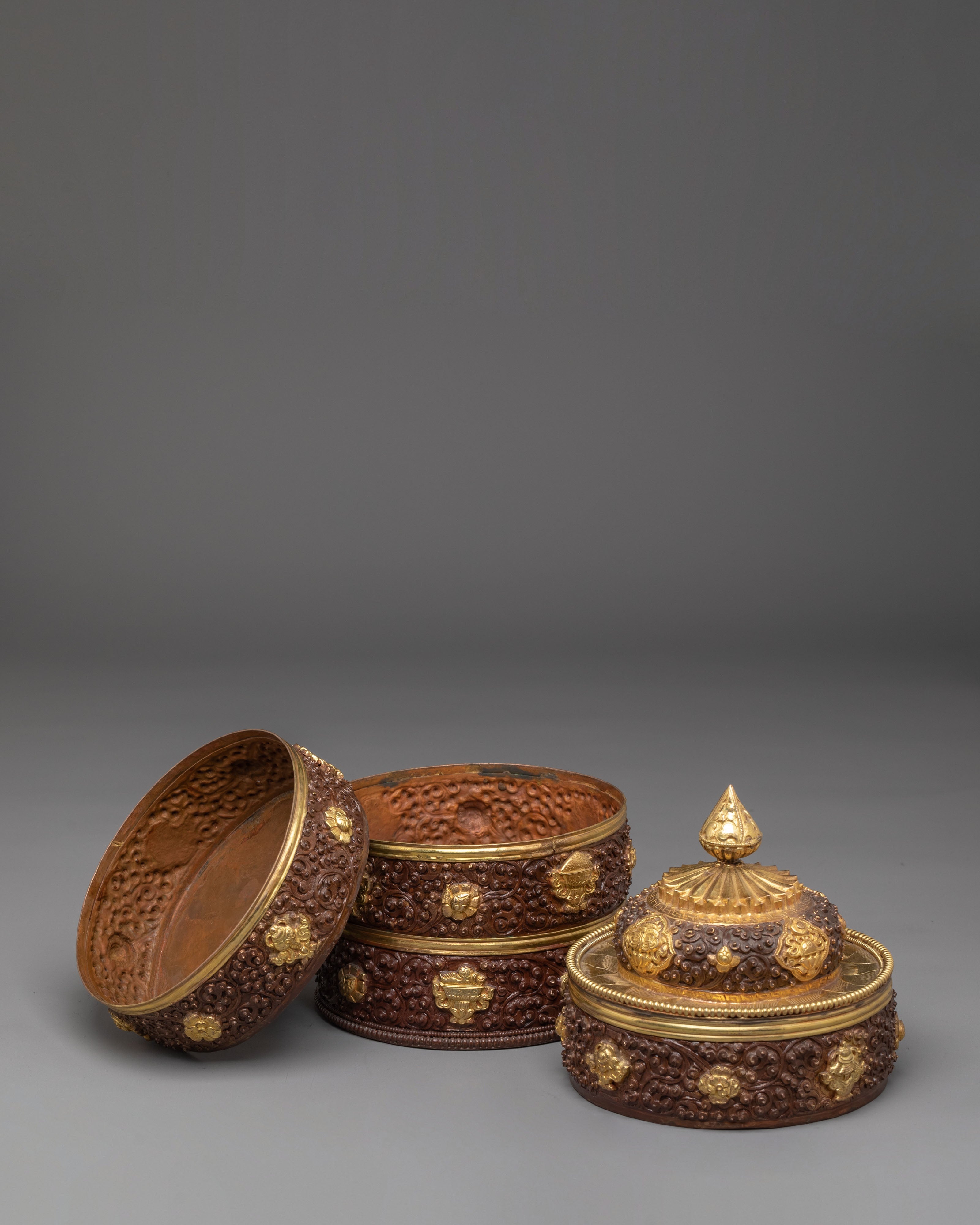 Handmade Traditional Dhupur Rice Pot | Copper Body with Gold Plated Design