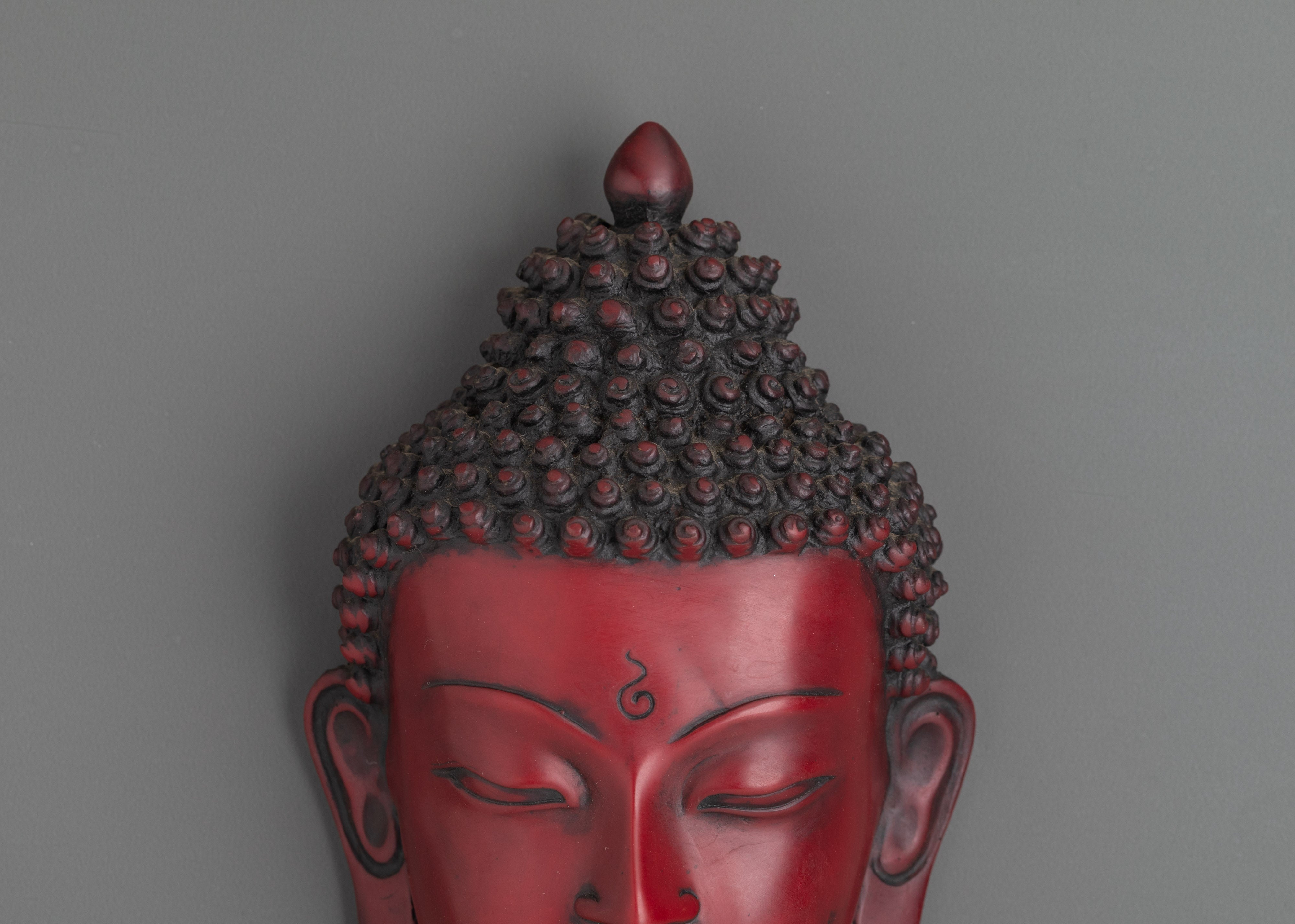 Red Buddha Head Wall Hanging | Ceramic Spiritual Wall Decor