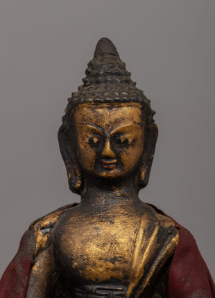 Shakyamuni Buddha Statue for Altar | Handcrafted Wood & Clay Sculpture