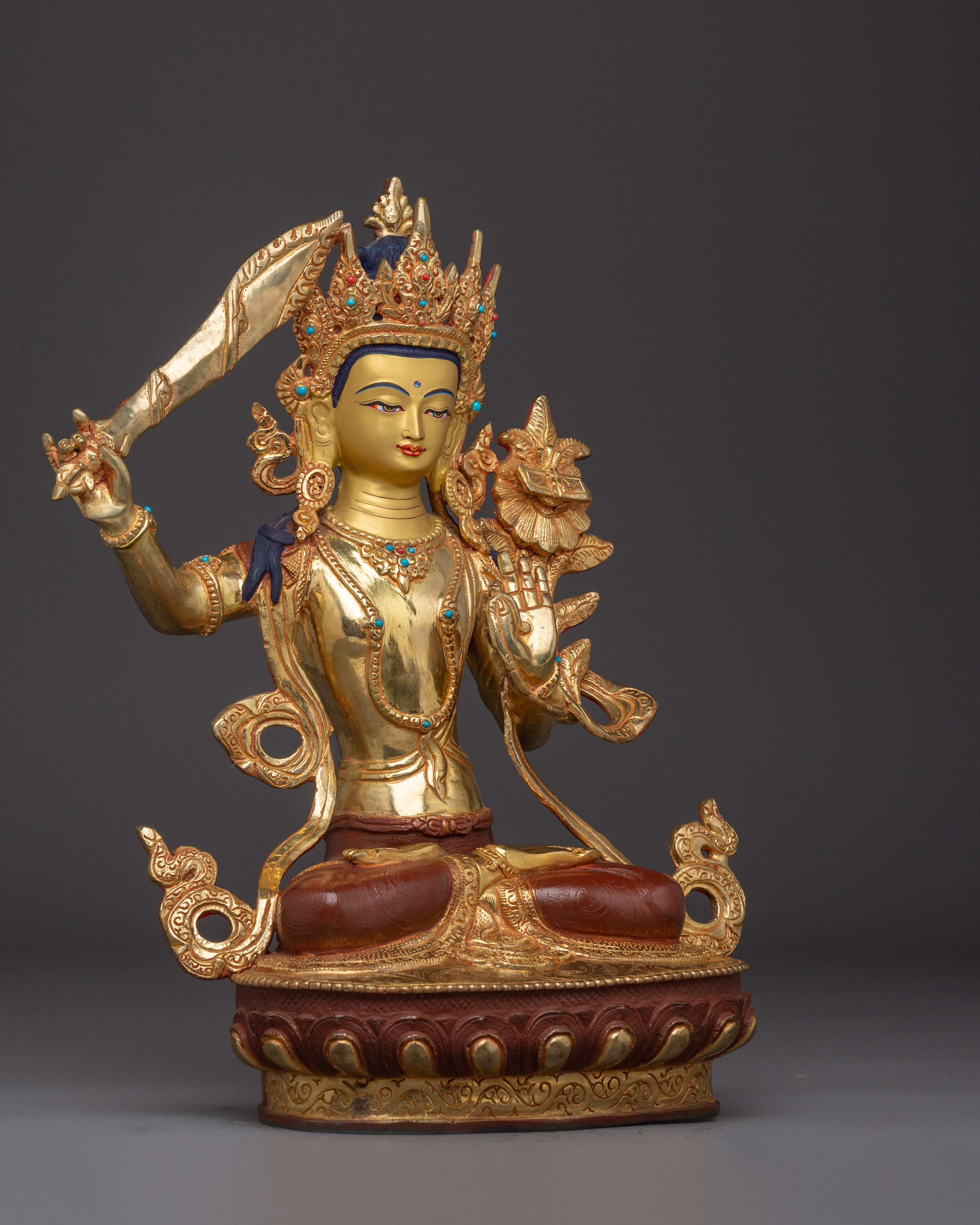 Manjushri Tibetan Wisdom Deity Statue | Traditionally Handcrafted Bodhisattva Statue