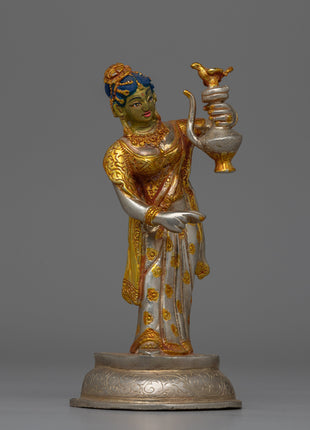 Newari Traditional Clad Silver & Gold-Plated Statue | Decorative Piece for Spiritual and Cultural Settings