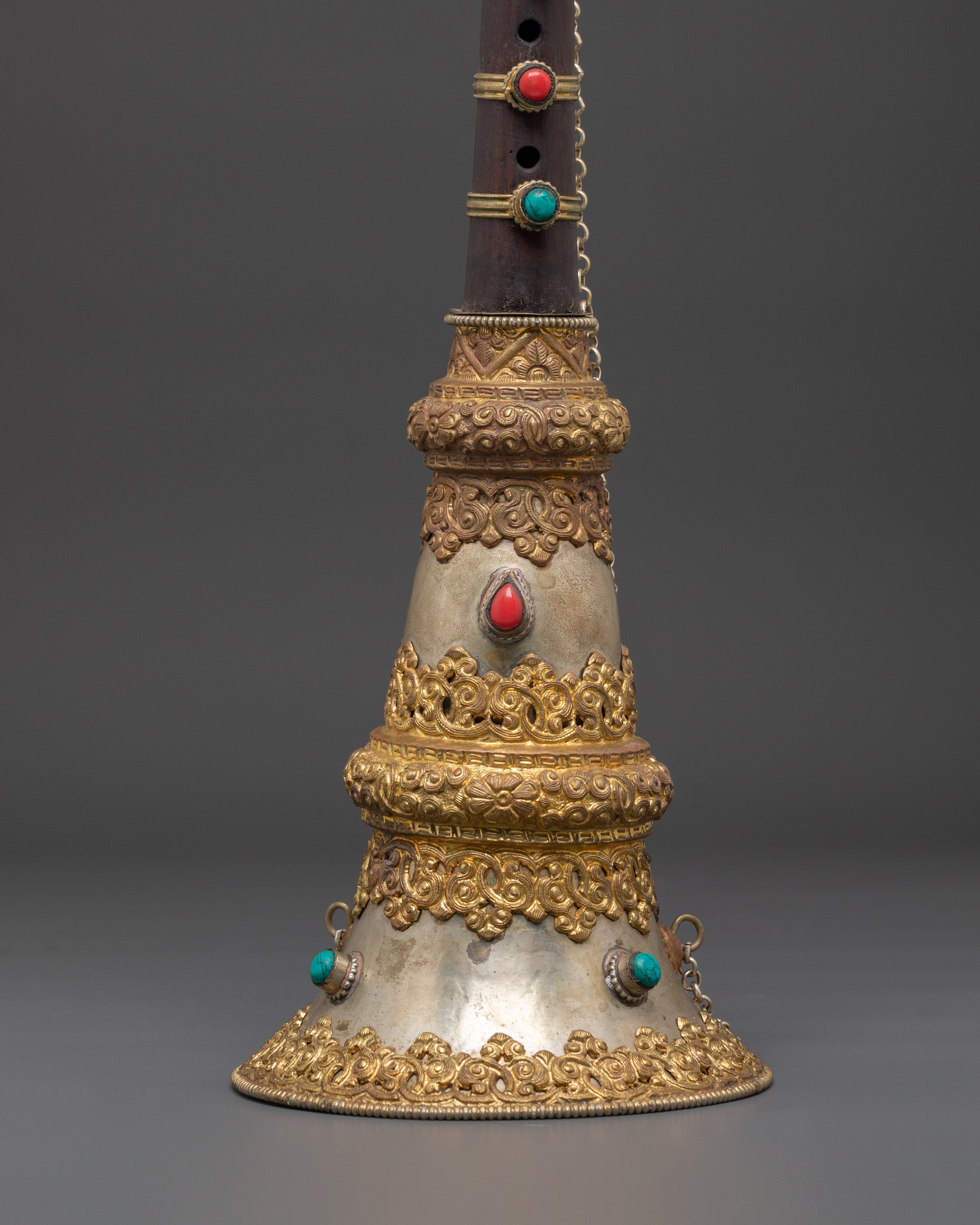 Traditional Gyaling Tibetan Ritual Trumpet | Handcrafted Brass & Silver Coated