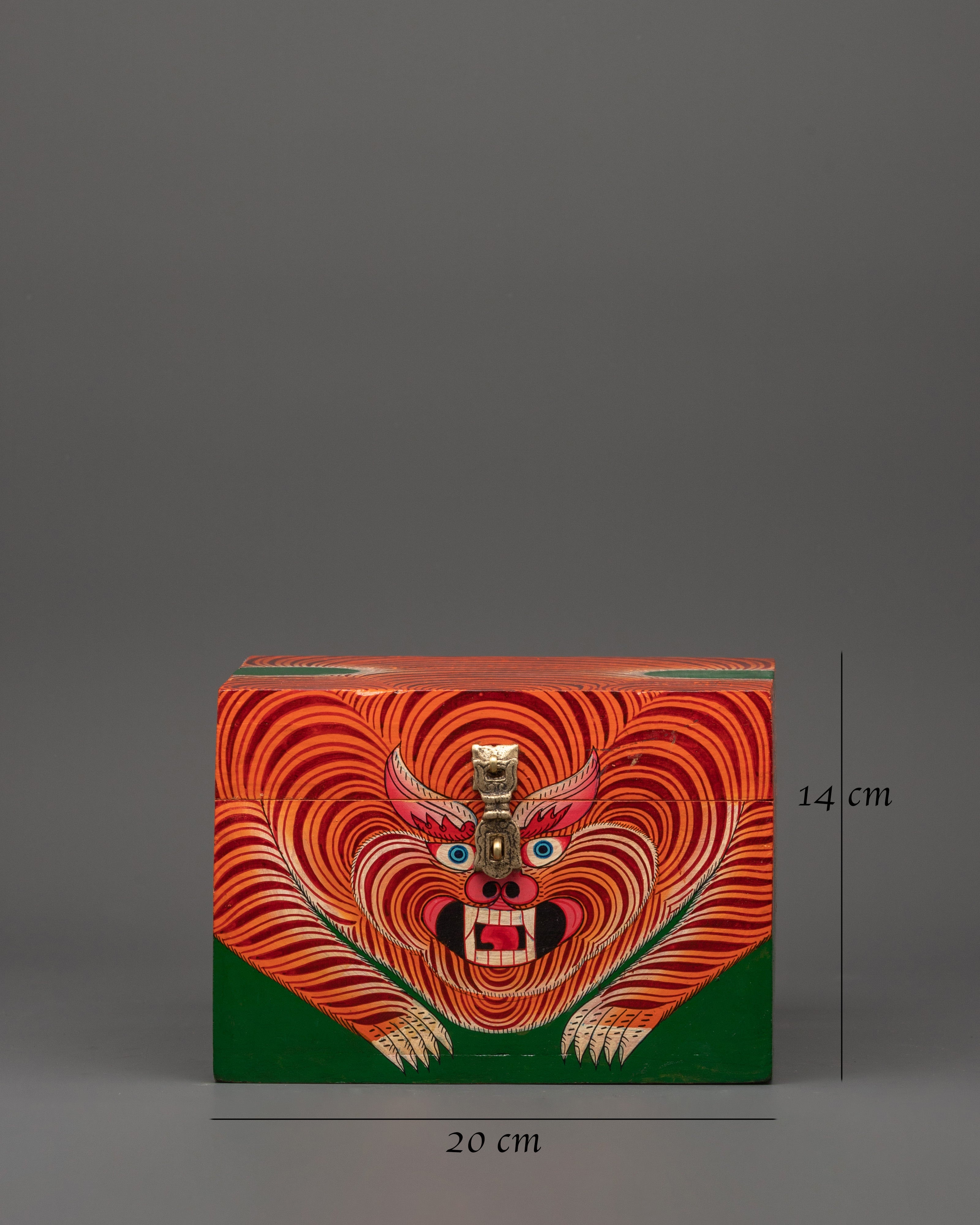 Hand-made Tibetan Tiger Box | Red Color Ritual Storage