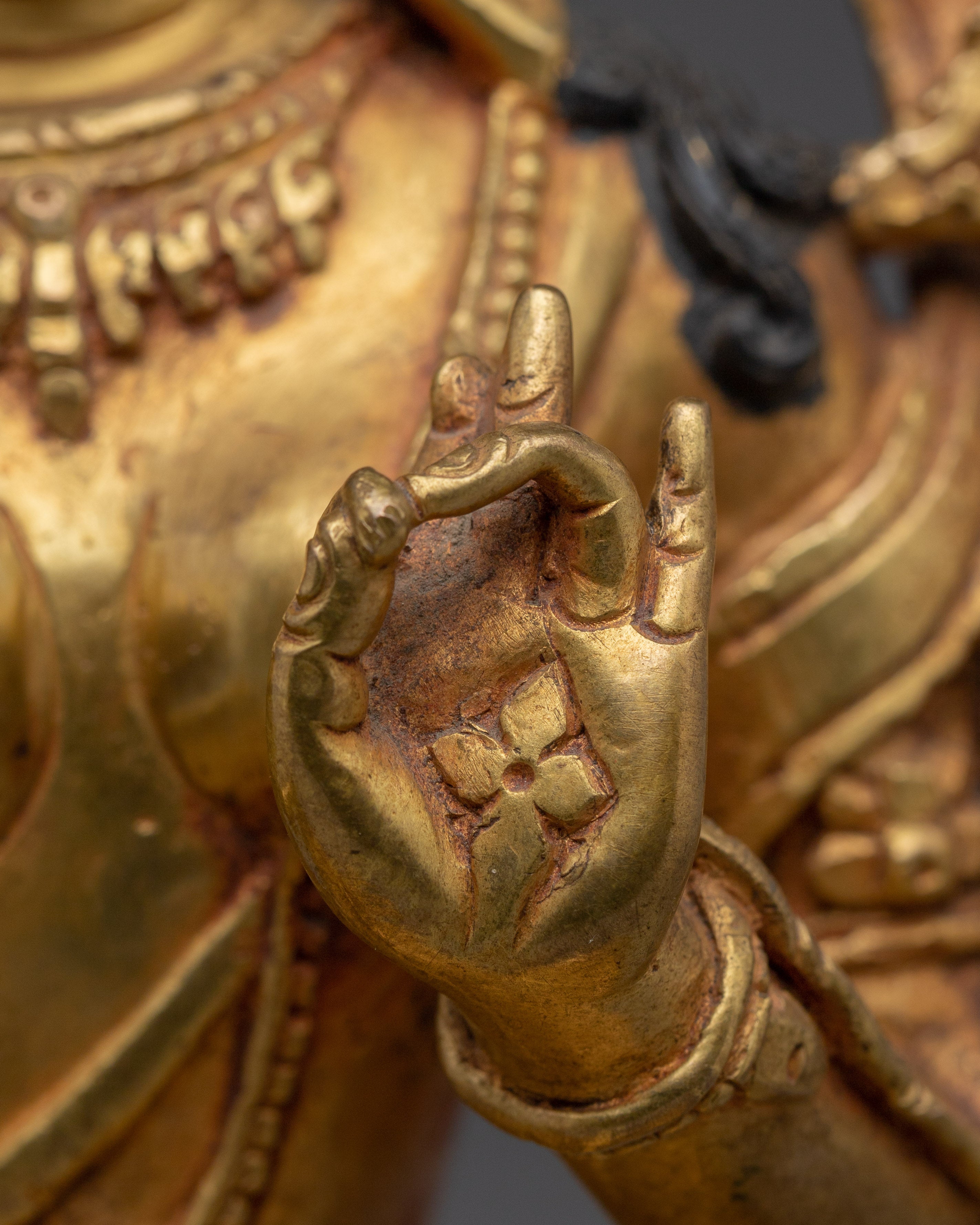 Green Tara Statue in 24K Gold Gilded | Sculpture for Protection and Compassion