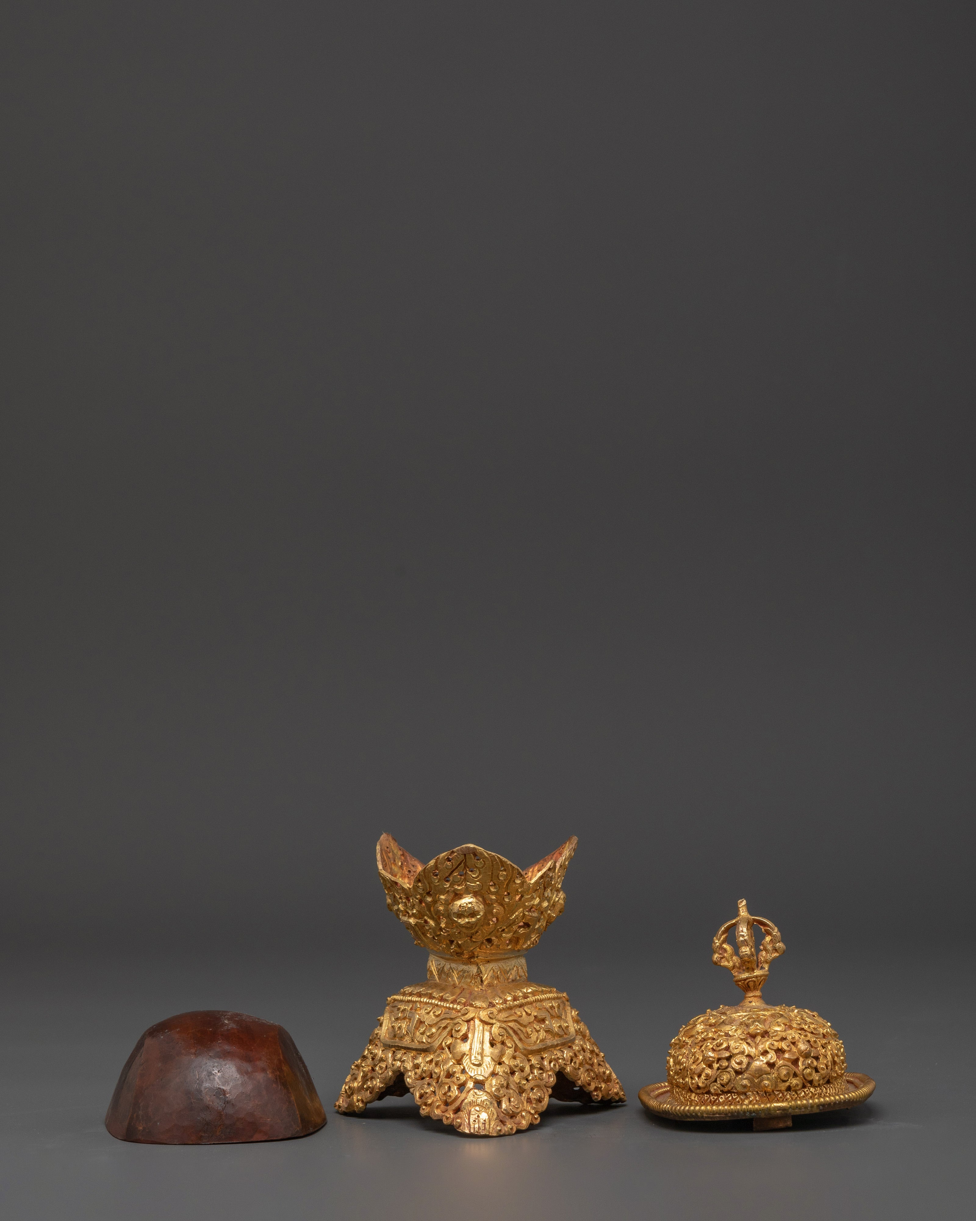 Handcrafted Ritual Kapala Set | Gold Plated Copper with Vajra Lid