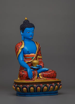 Handcrafted Blue Shakyamuni Buddha | Sacred Tibetan Buddha Sculpture