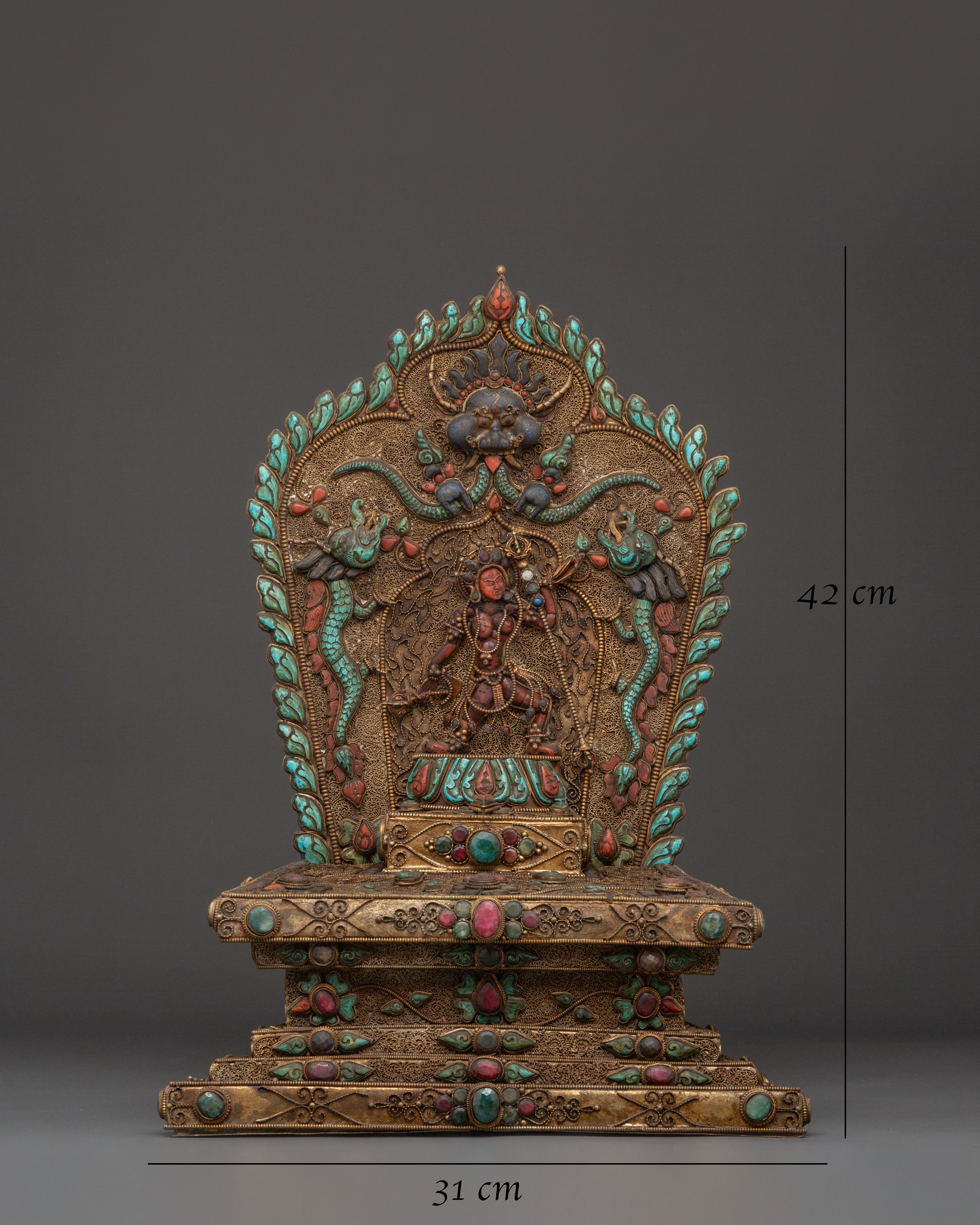 Vajrayogini Engraved Tibetan Throne | Handcrafted Buddhist Shrine Base