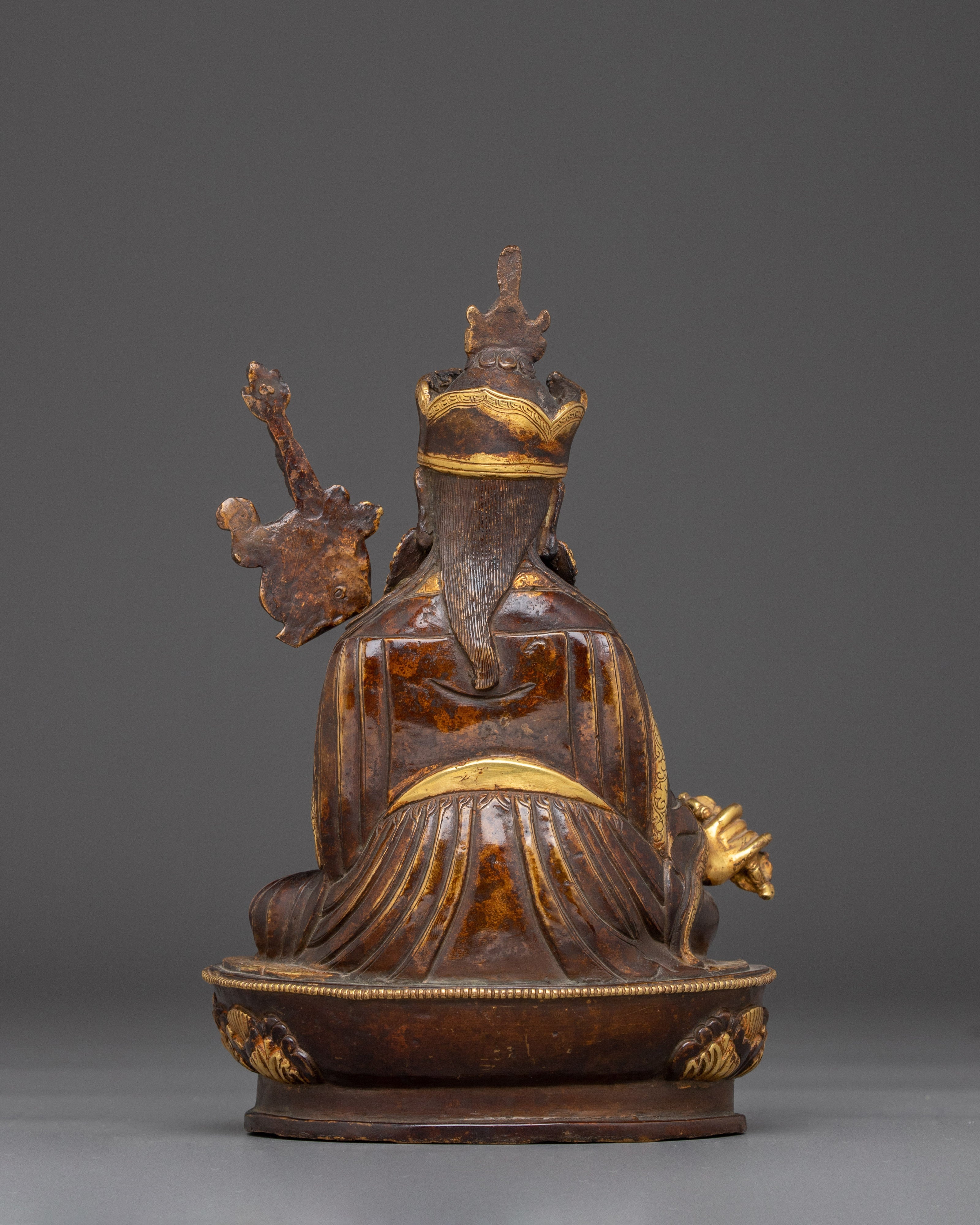 Oxidized Copper Statue of Guru Rinpoche | Gold-Plated Tibetan Spiritual Figure