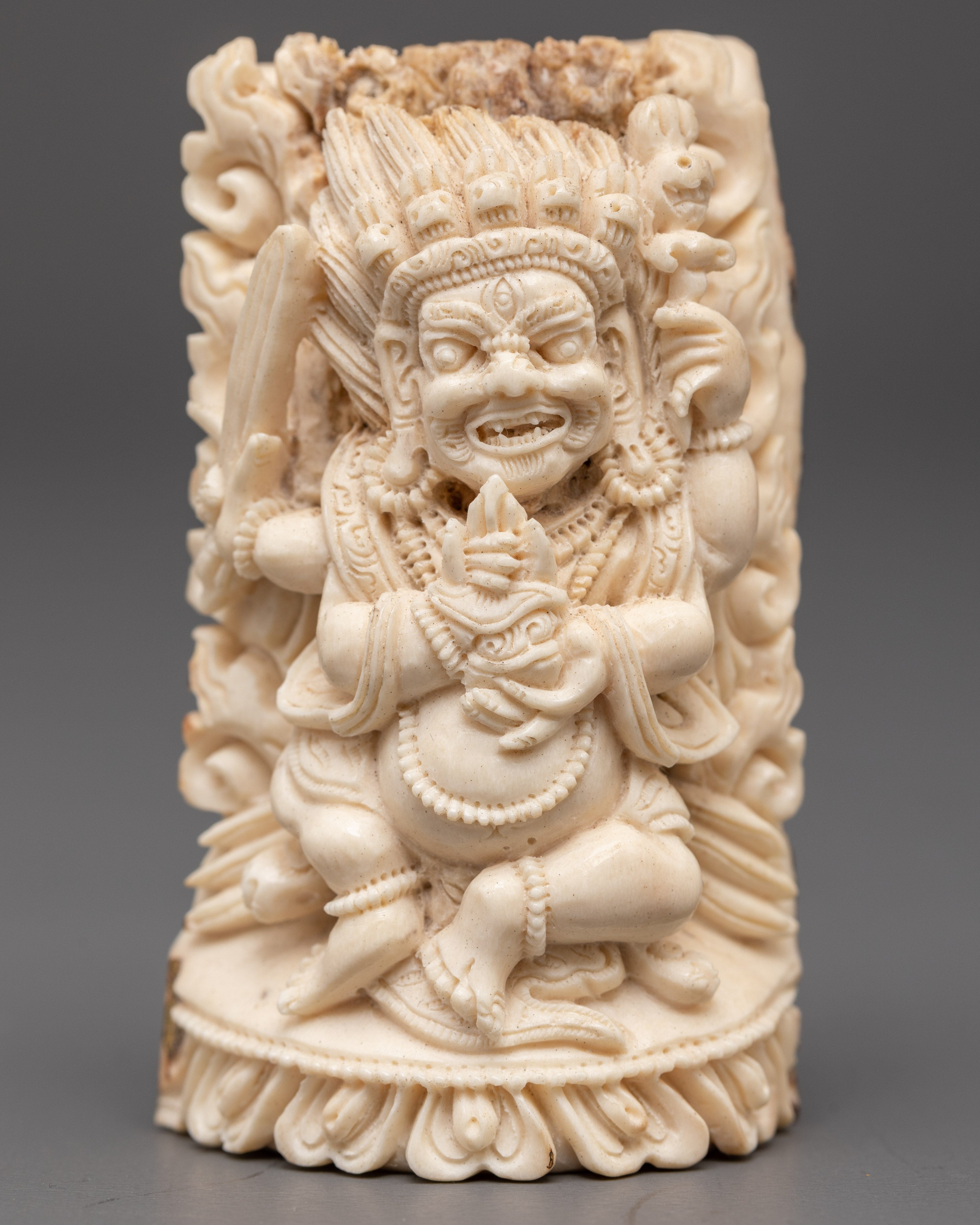 Handcarved Tantric Mahakala Bone Sculpture | Buddhist Protector Deity