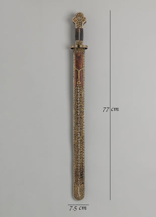 Ritual Sword with Brass Inlays | Wrapped Wooden Handle, Spiritual Artifact