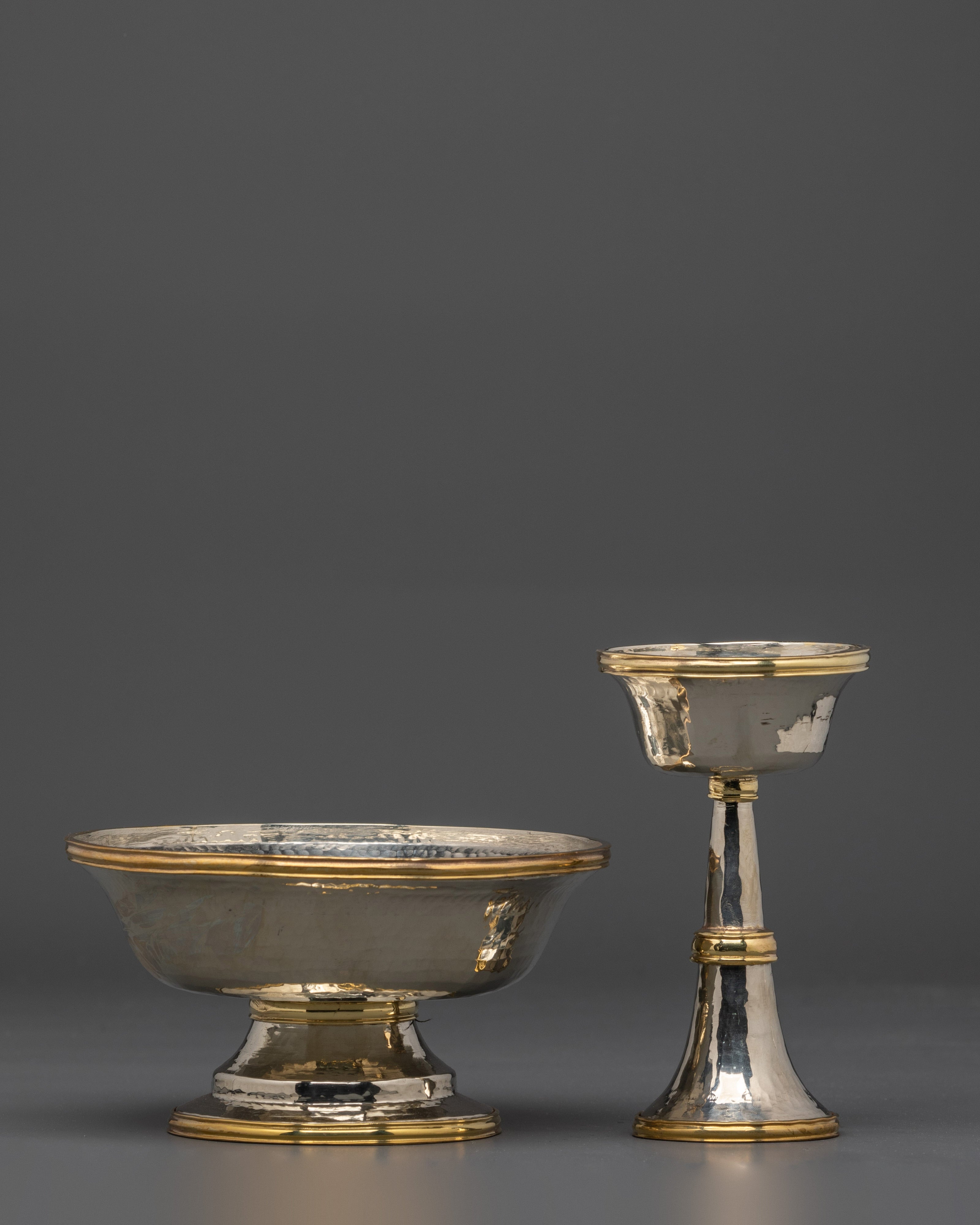 Tibetan Serkyem Offering Set | Copper & White Metal Offering Bowl