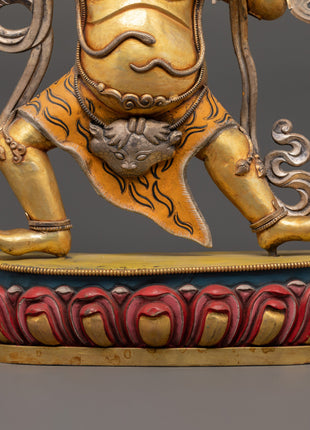 Handcrafted Vajrapani Statue | Copper Body with Gold Plating, Pure Silver & Acrylic Paint