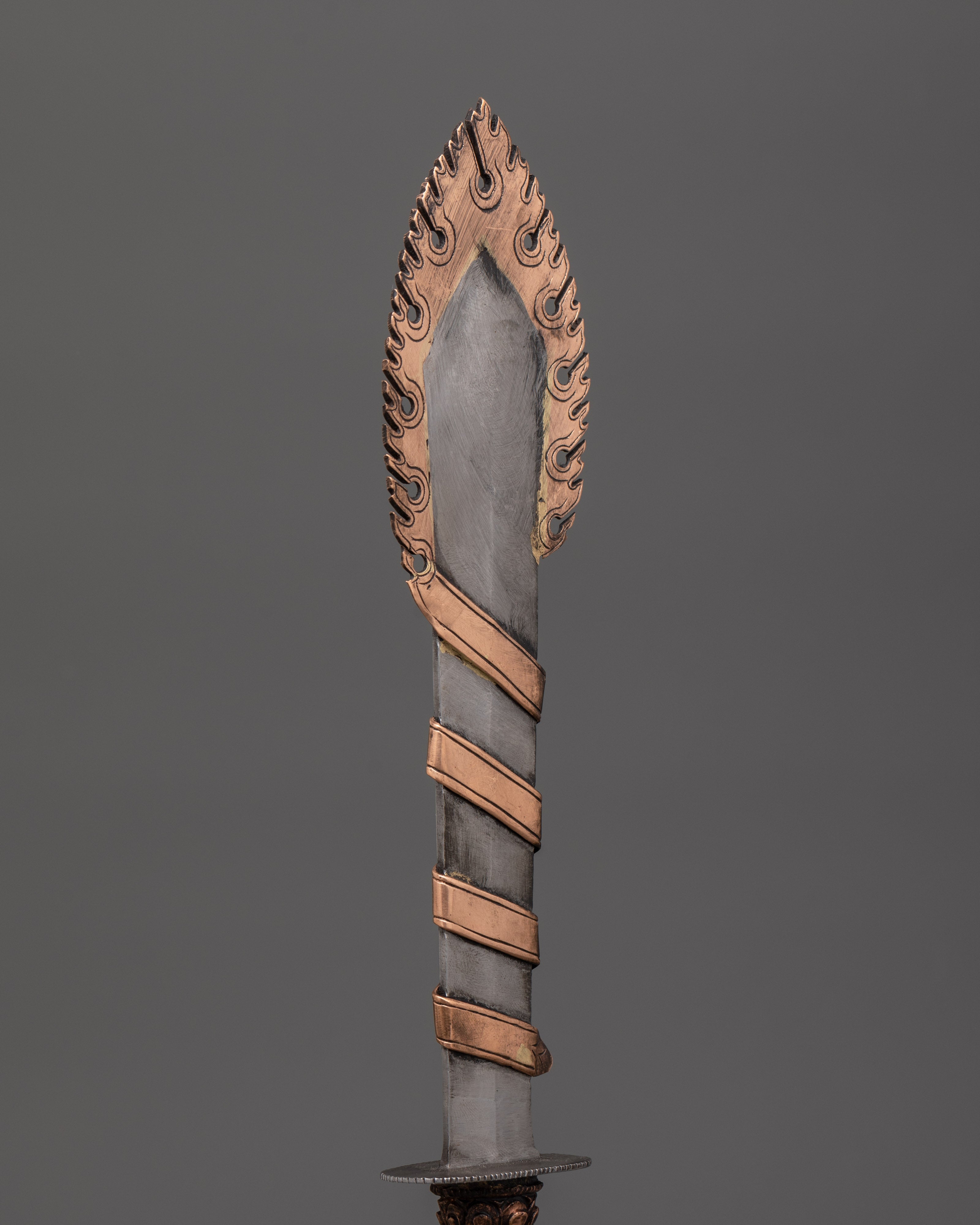 Tibetan Ritual Sword | Iron & Copper Altar Weapon with Brass Stand