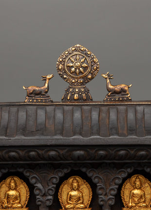Buddha Set with Wooden Altar Box | Gold-Plated Buddha Figurines for Altar Decor