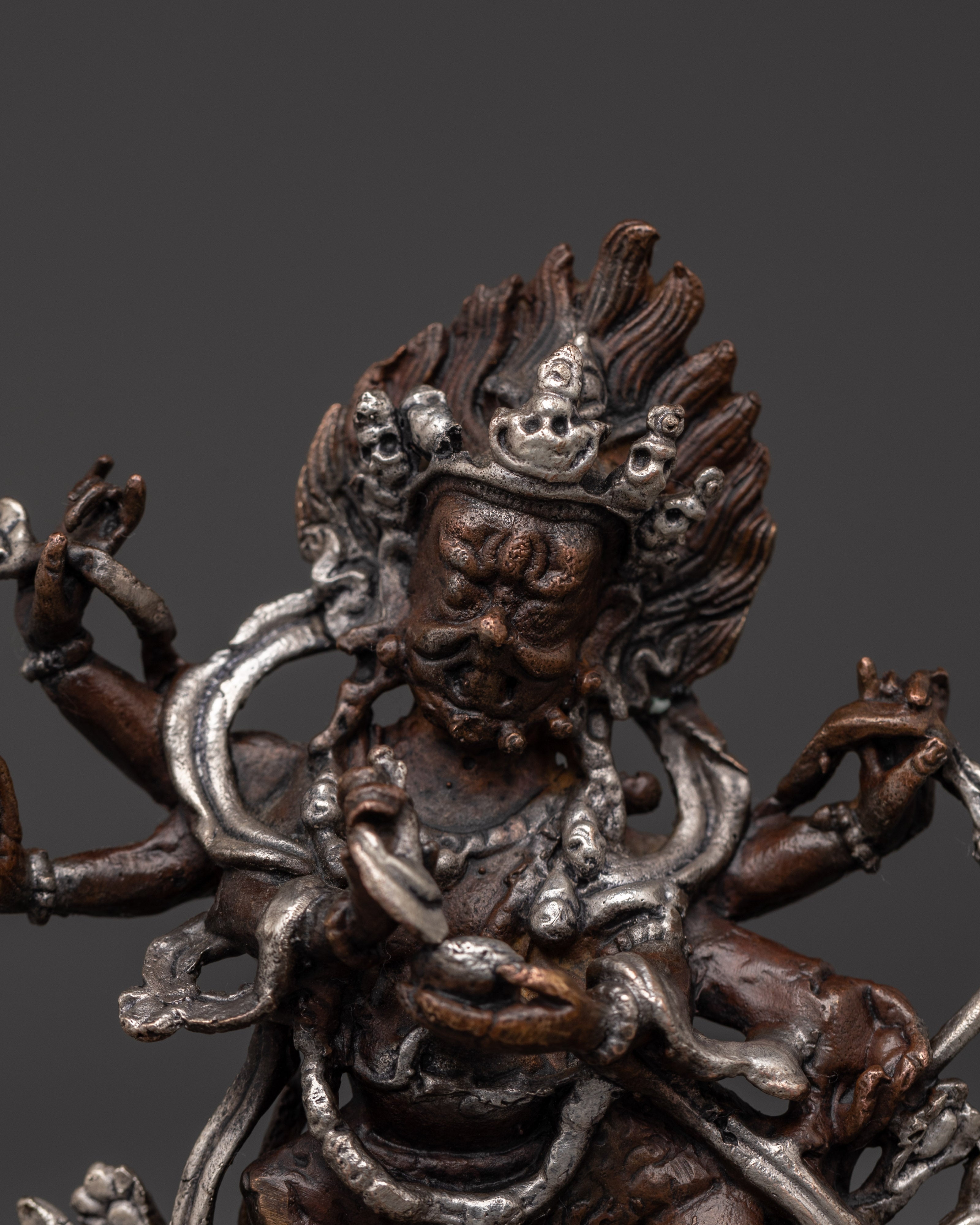 Oxidized Copper Six-Armed Mahakala Statue | Tibetan Fierce Protector