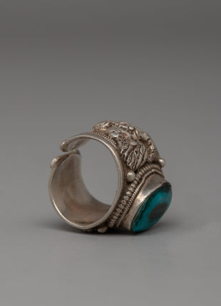 Handmade Tibetan Silver Ring with Turquoise Stone | Elegant 92.5% Sterling Silver