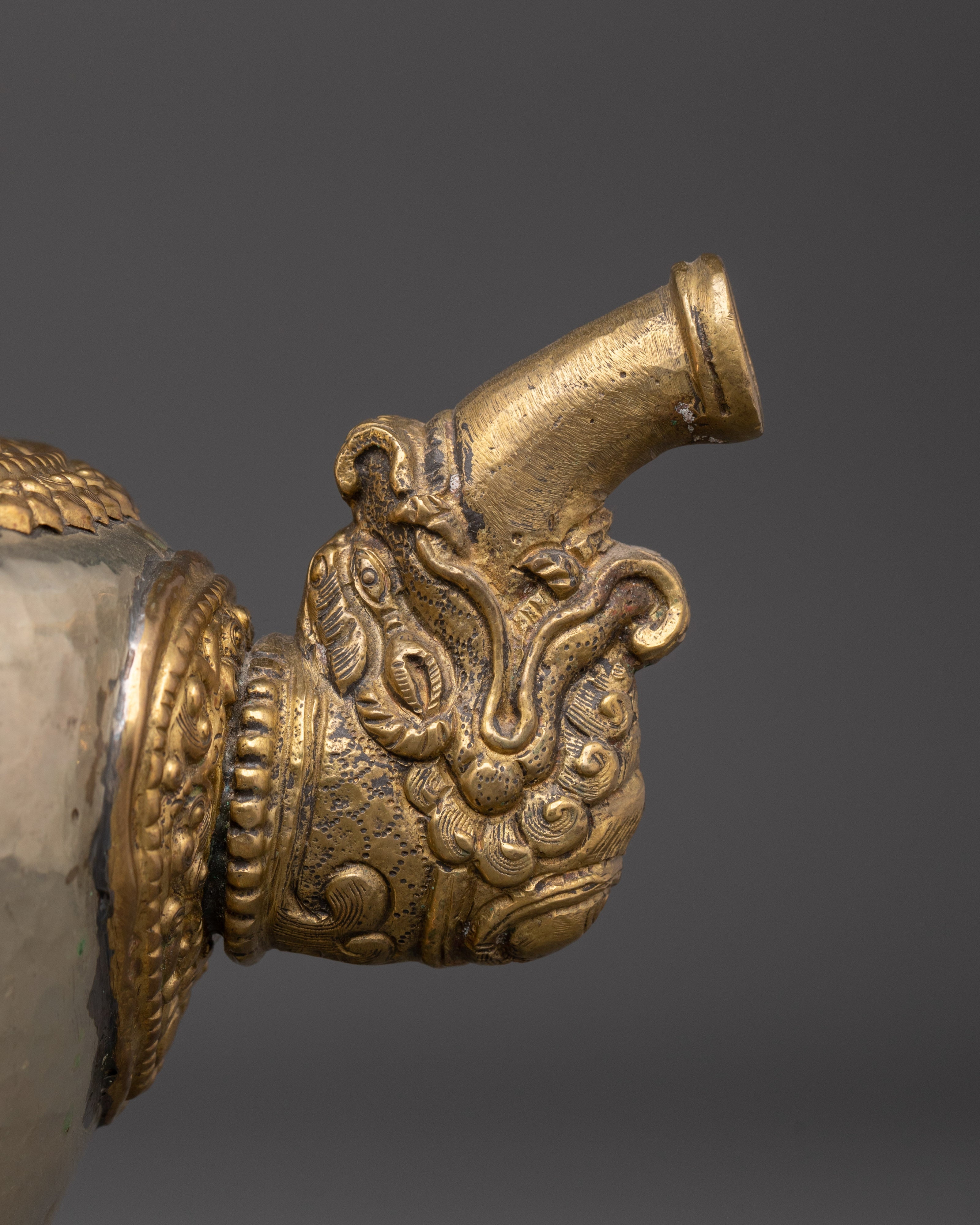 Brass Tea Pot with Motif Handle | Spiritual Decor & Ritual Offering Vessel