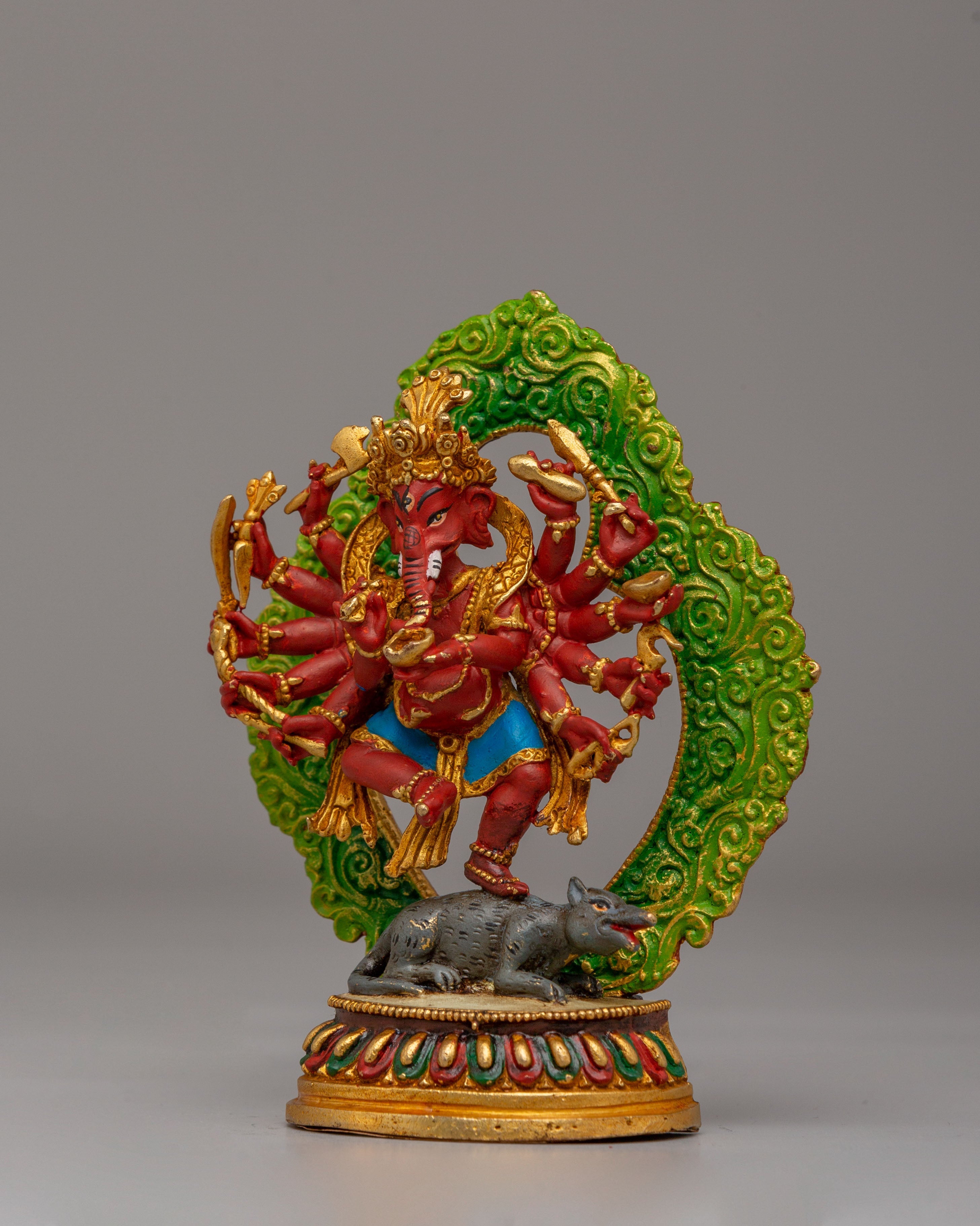 Sacred 12-Armed Maha Rakta Ganesha Statue | Multi-Armed Hindu Deity