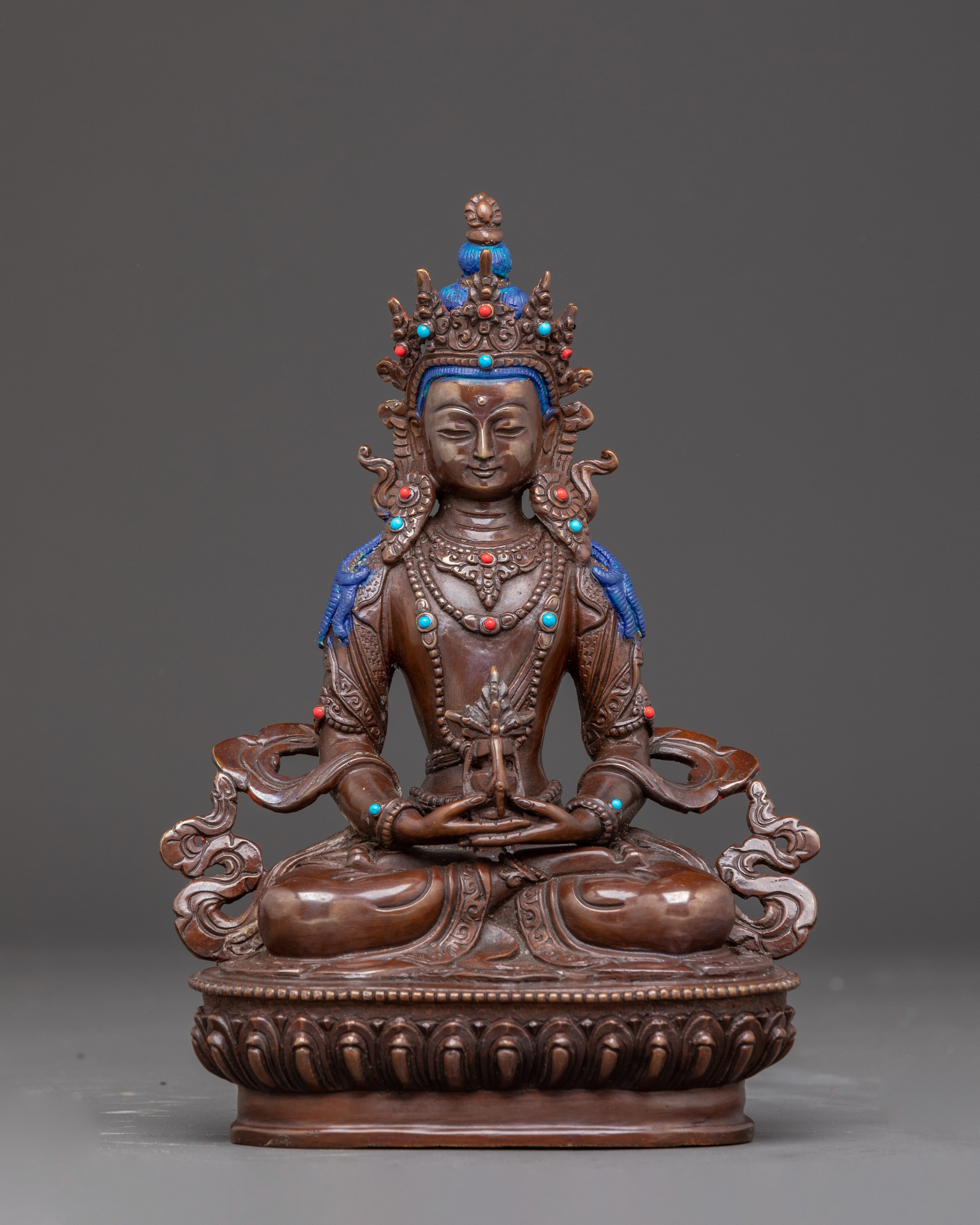 Handcrafted Tibetan Sacred Amitayus Statue | Buddha of Infinite Life