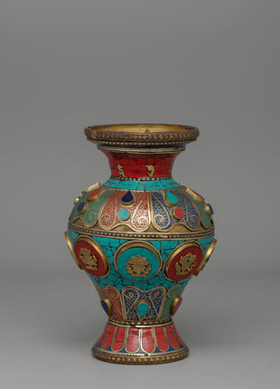 Tibetan Flower Vase with Brass