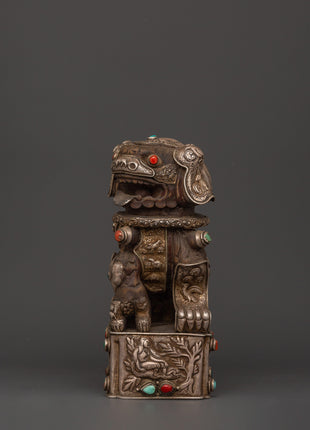 Tibetan Snow Lion Statue Set | Spiritual Decor with Antique Finish