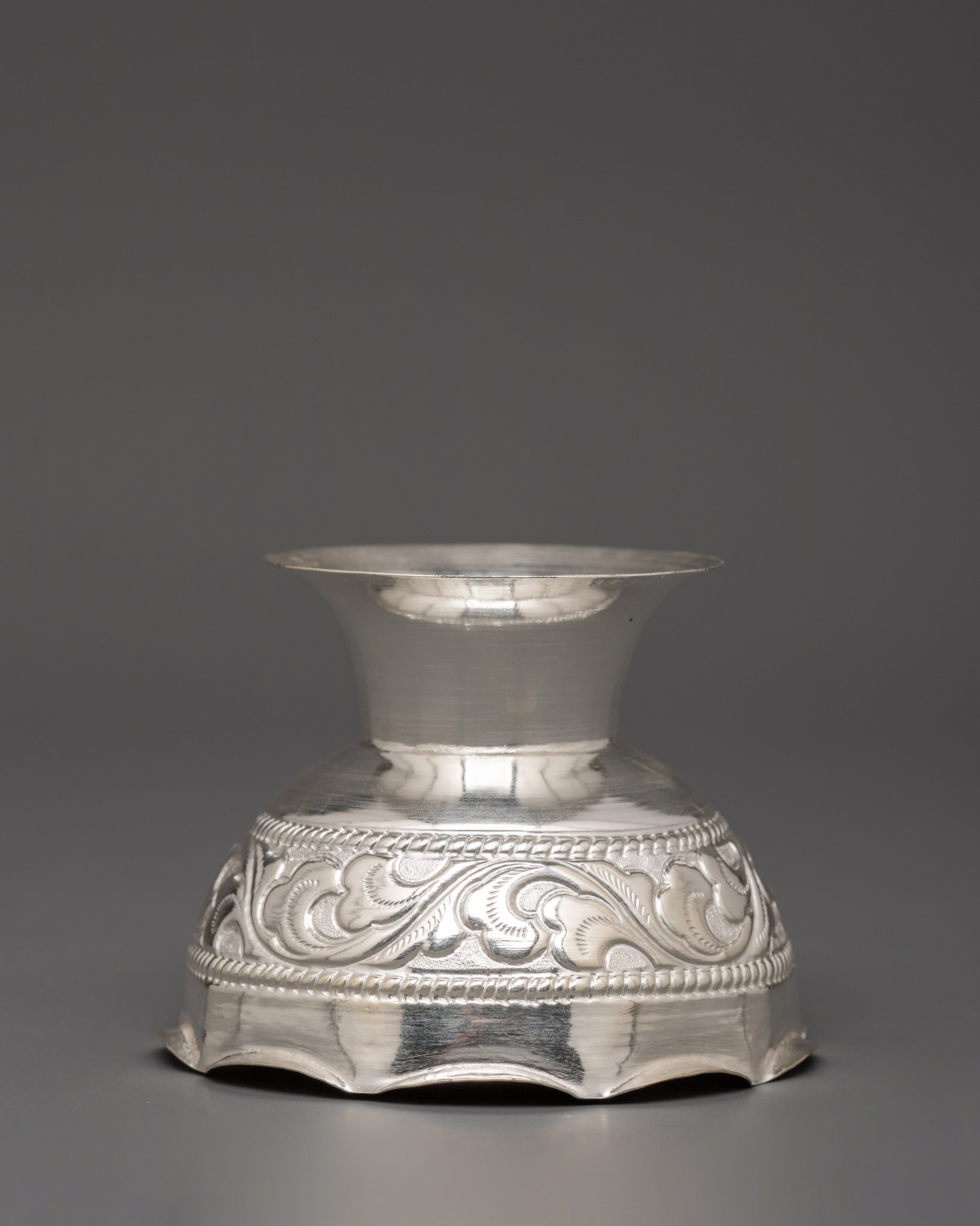 Pure Silver Offering Bowl Set for Ritual Ceremonies | Handcrafted Bowl Set Sacred Buddhist Decor