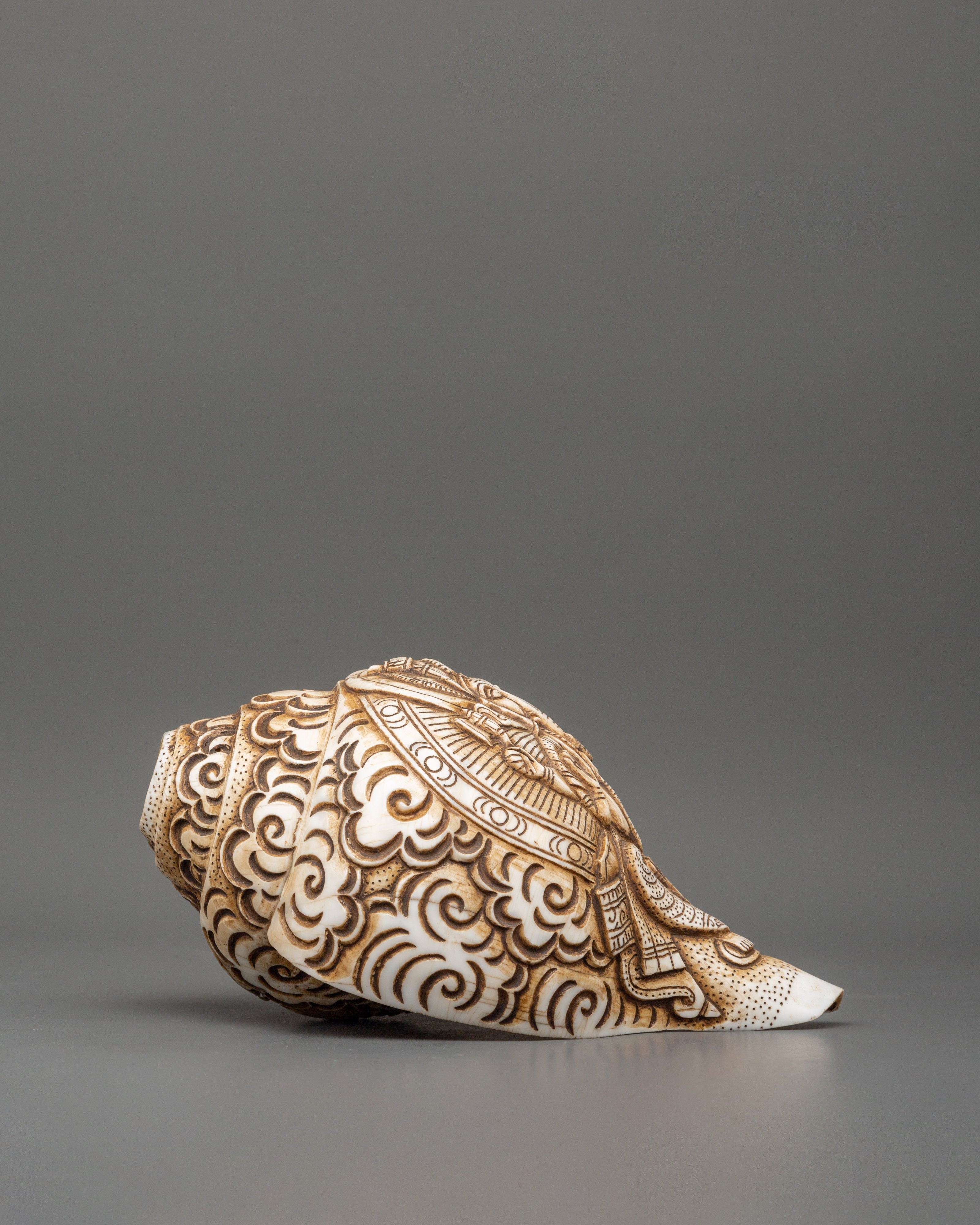 Ganesh Carved Conch Shell for Altar | Handcrafted Conch Shell Ritual Shankha