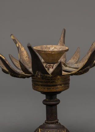 Sacred Tibetan Lotus Lamp for Altar and Ritual Use | Antique Brass Decor