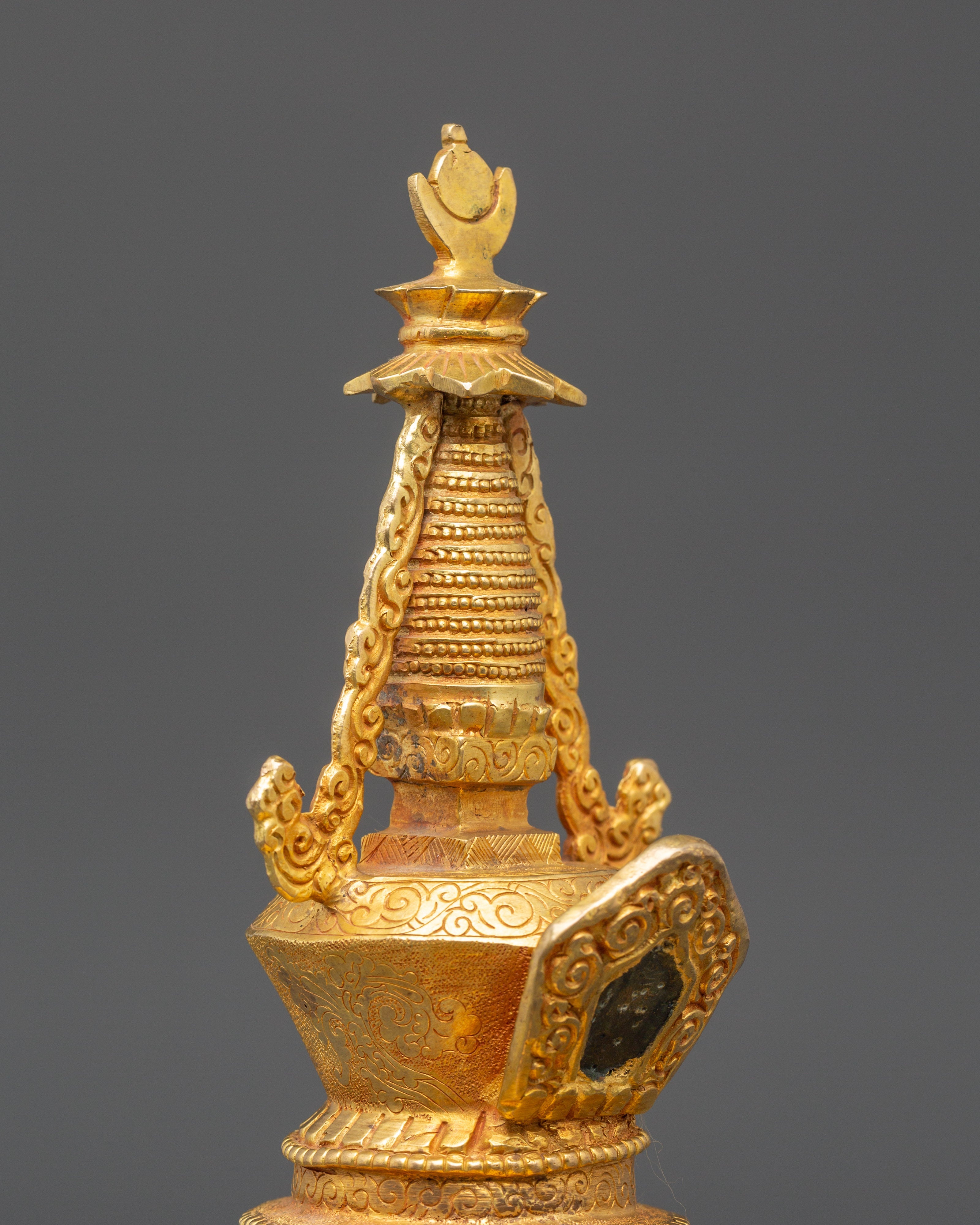 Handcrafted Gold Meditation Stupa | Tibetan Buddhist Altar Decor
