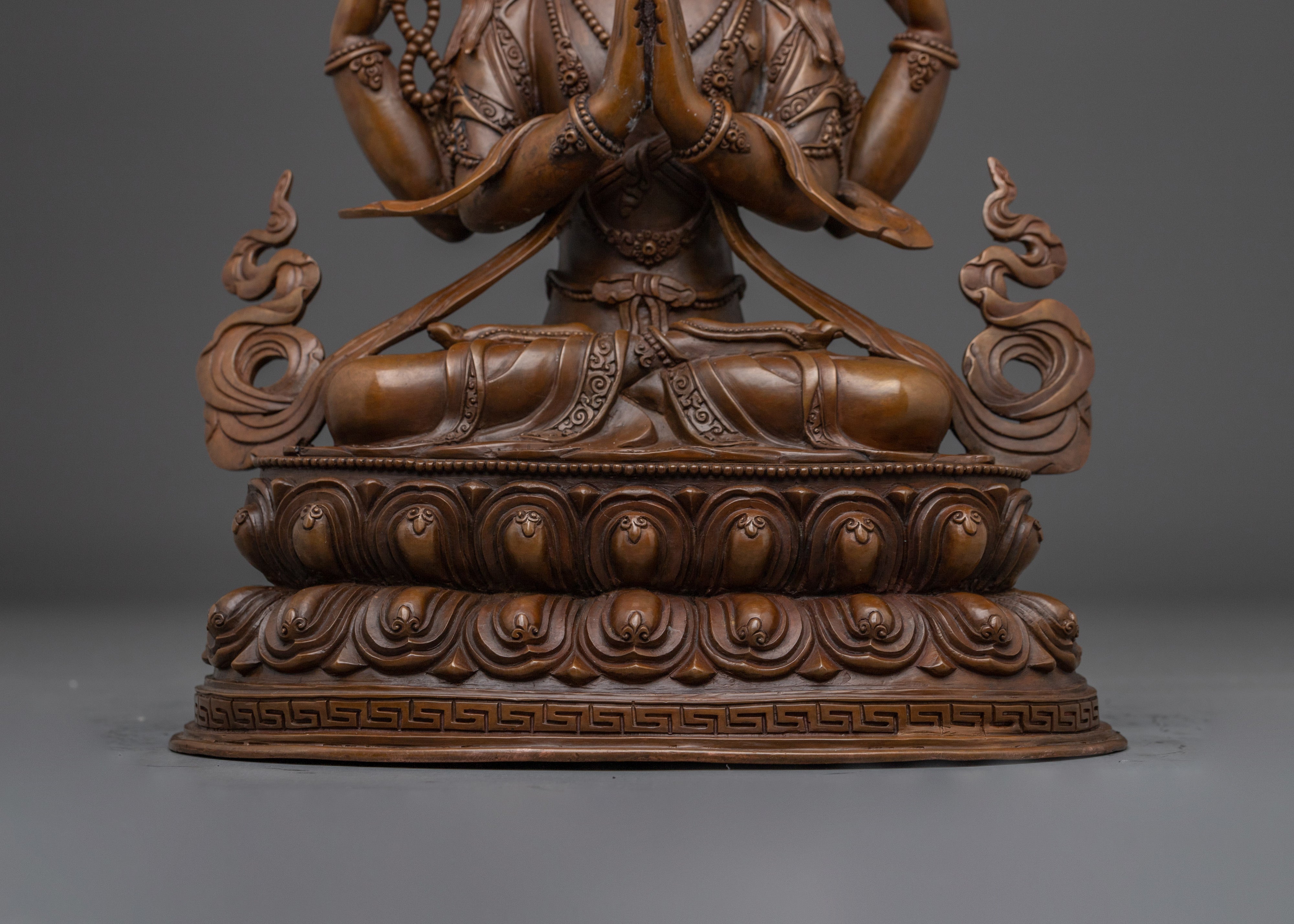 Oxidized Copper Avalokiteshvara Buddha of Compassion | Ideal for Healing, Meditation Spaces