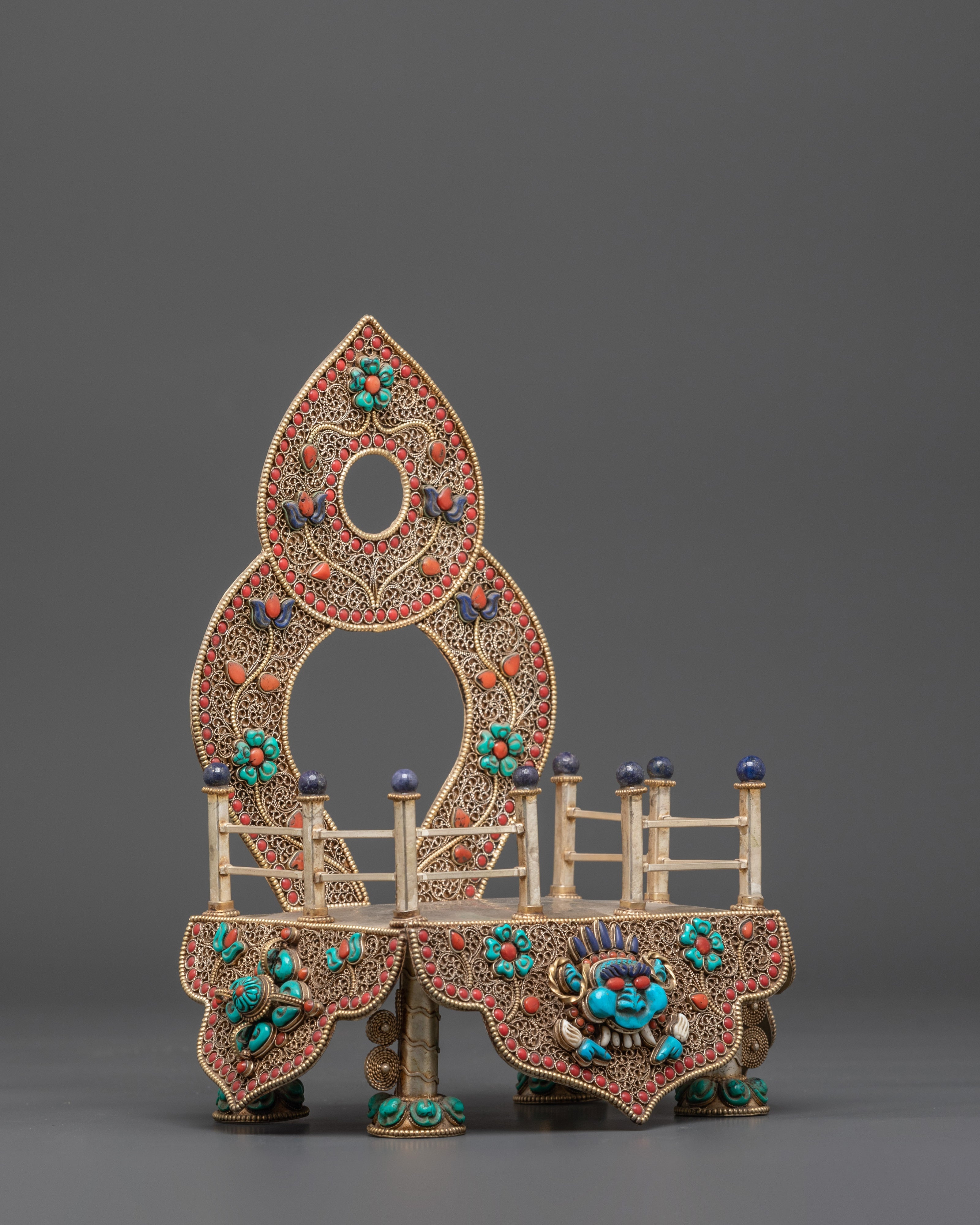 Traditional Buddhist Throne | Sacred Copper and Gold Plated Art Piece