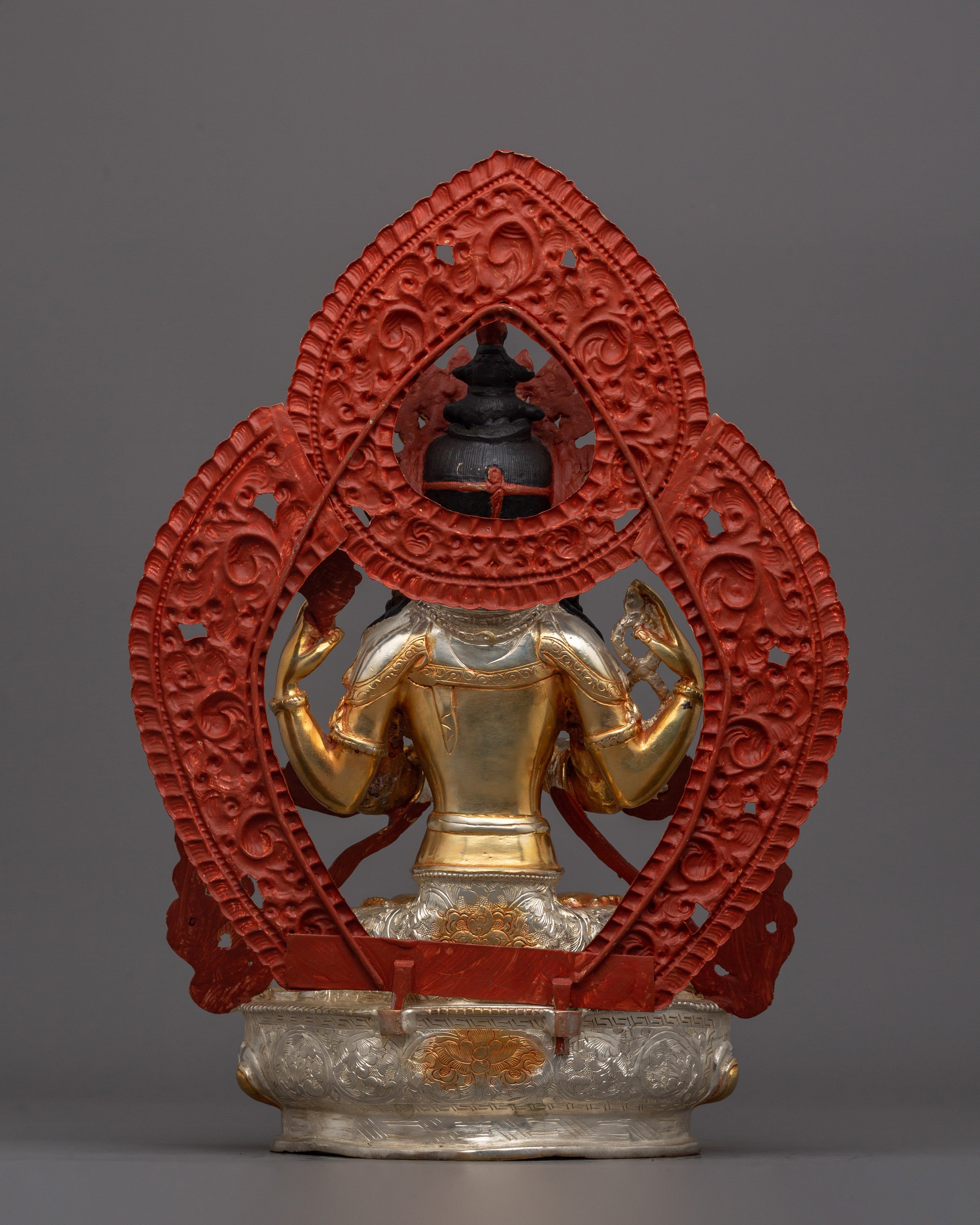 Handmade Chenrezig Meditation Statue | Electro Gold and Silver Plated Tibetan Altar Decor